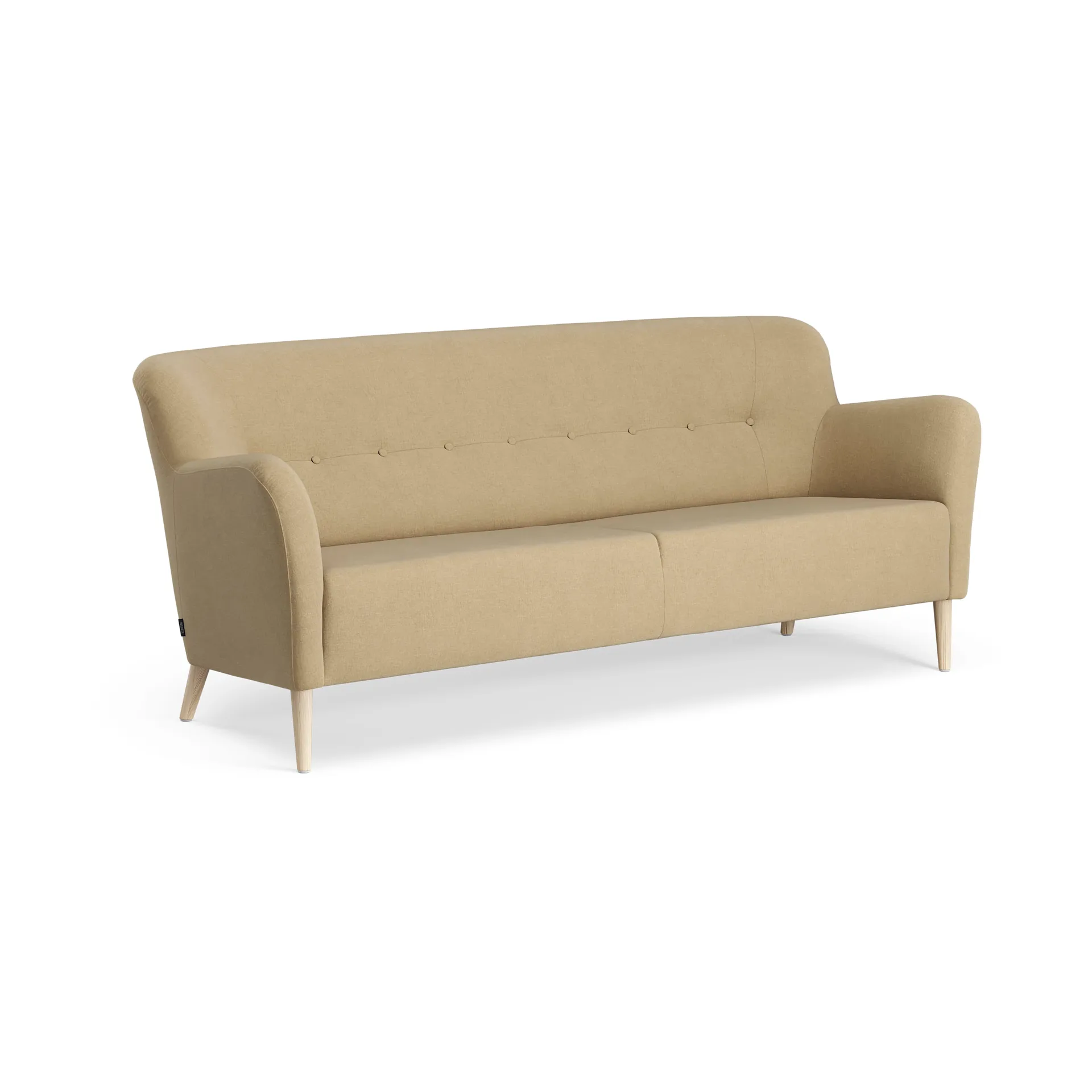 Nova sofa 3-seter med knapper 200 cm, Linara 08 Fudge-ask naturlakk Swedese