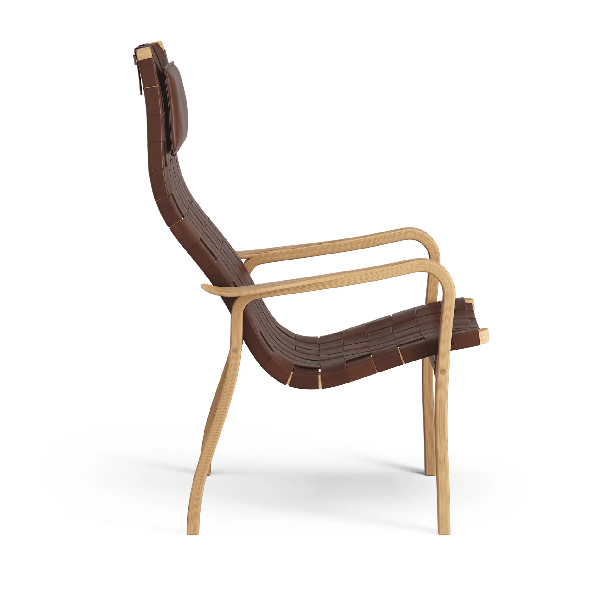 Primo lenestol høy med nakkepute oljet eik, Skinnreim brunrød Swedese