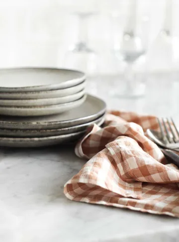 Gingham rutete kjøkkenhåndkle 70x50 cm - Biscuit - Tell Me More