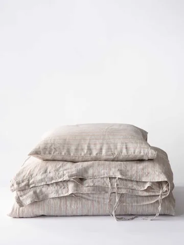 Stonewashed linen putevar 50 x 60 cm 2-pakning - Hazelnut stripe - Tell Me More