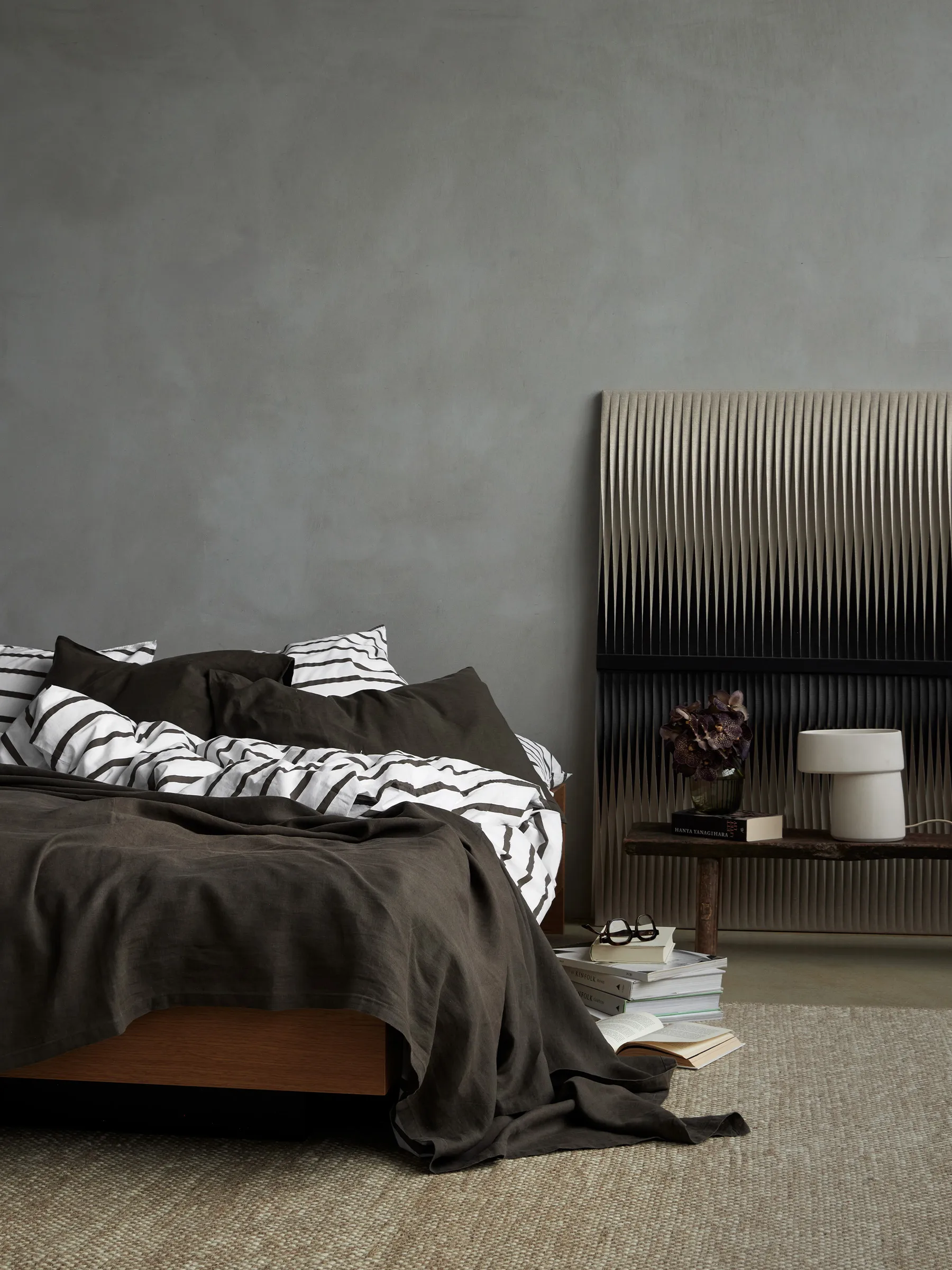 Tell Me More stripet dynetrekk bomull, Taupe, 240x220 cm Tell Me More