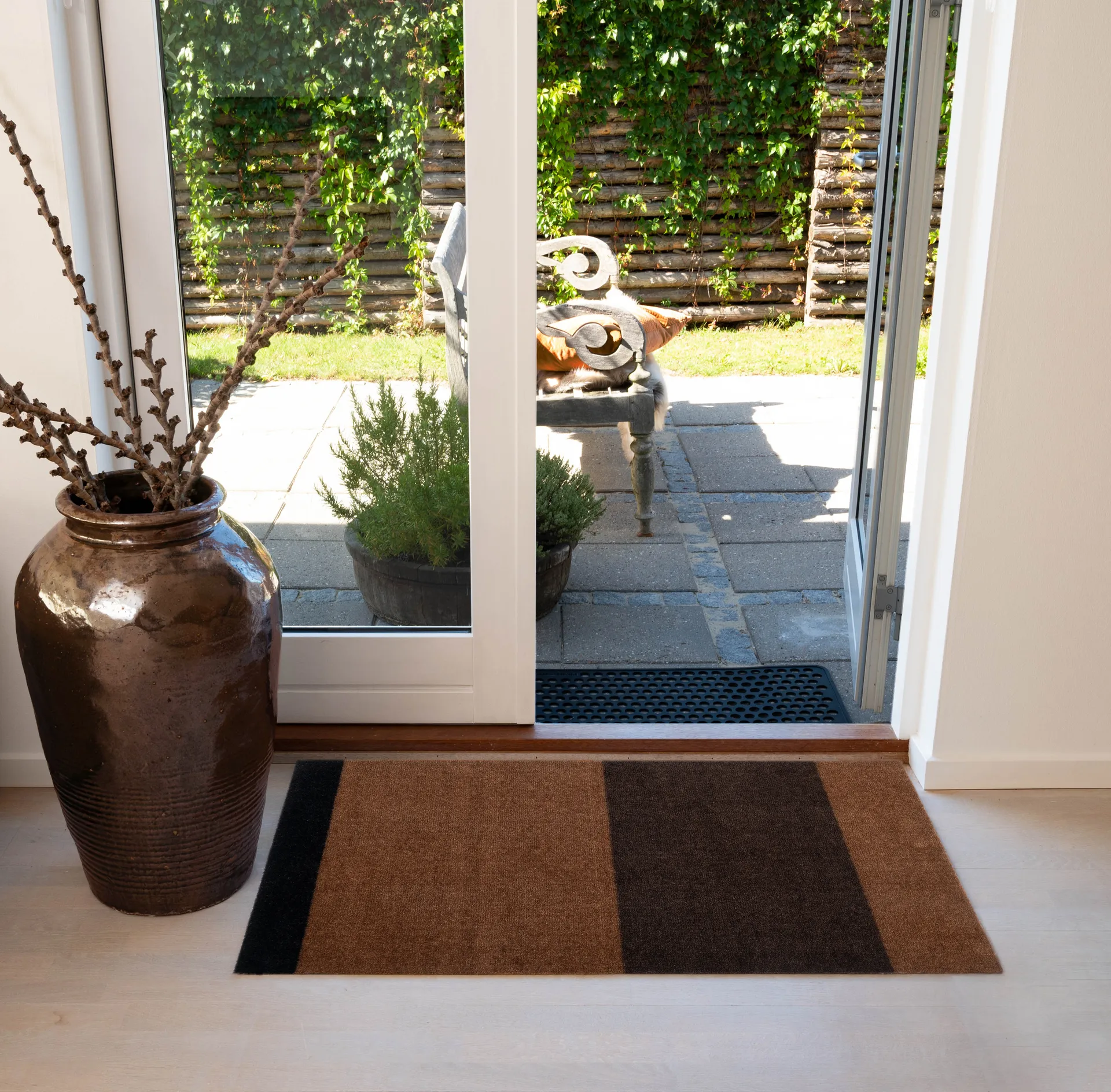 Stripes dørmatte horisontal, Cognac-dark brown-black, 60x90 cm tica copenhagen