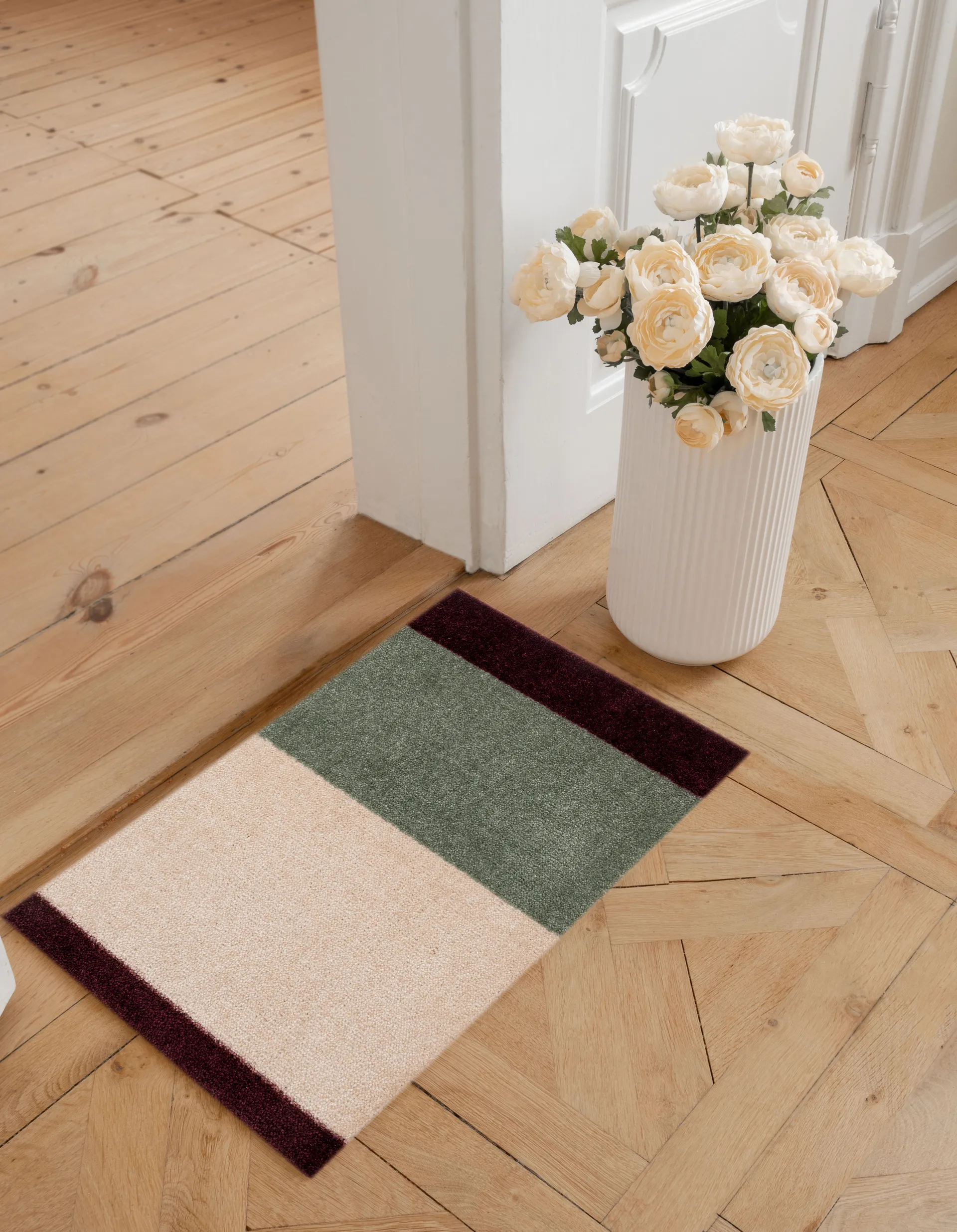 Stripes dørmatte horisontal, Green-ivory-bordeaux, 40x60 cm tica copenhagen
