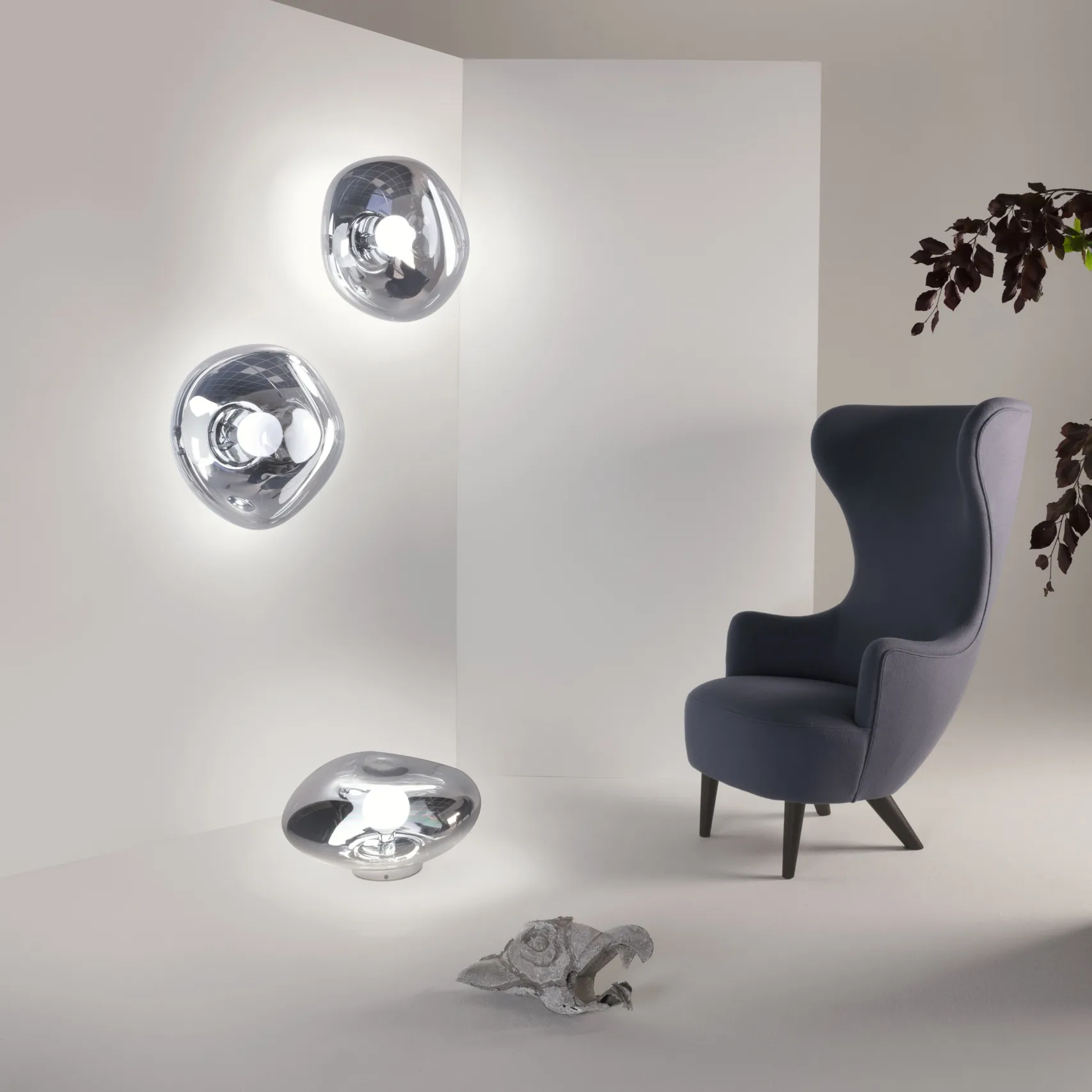 Melt Surface vegg- og taklampe LED, Krom Tom Dixon