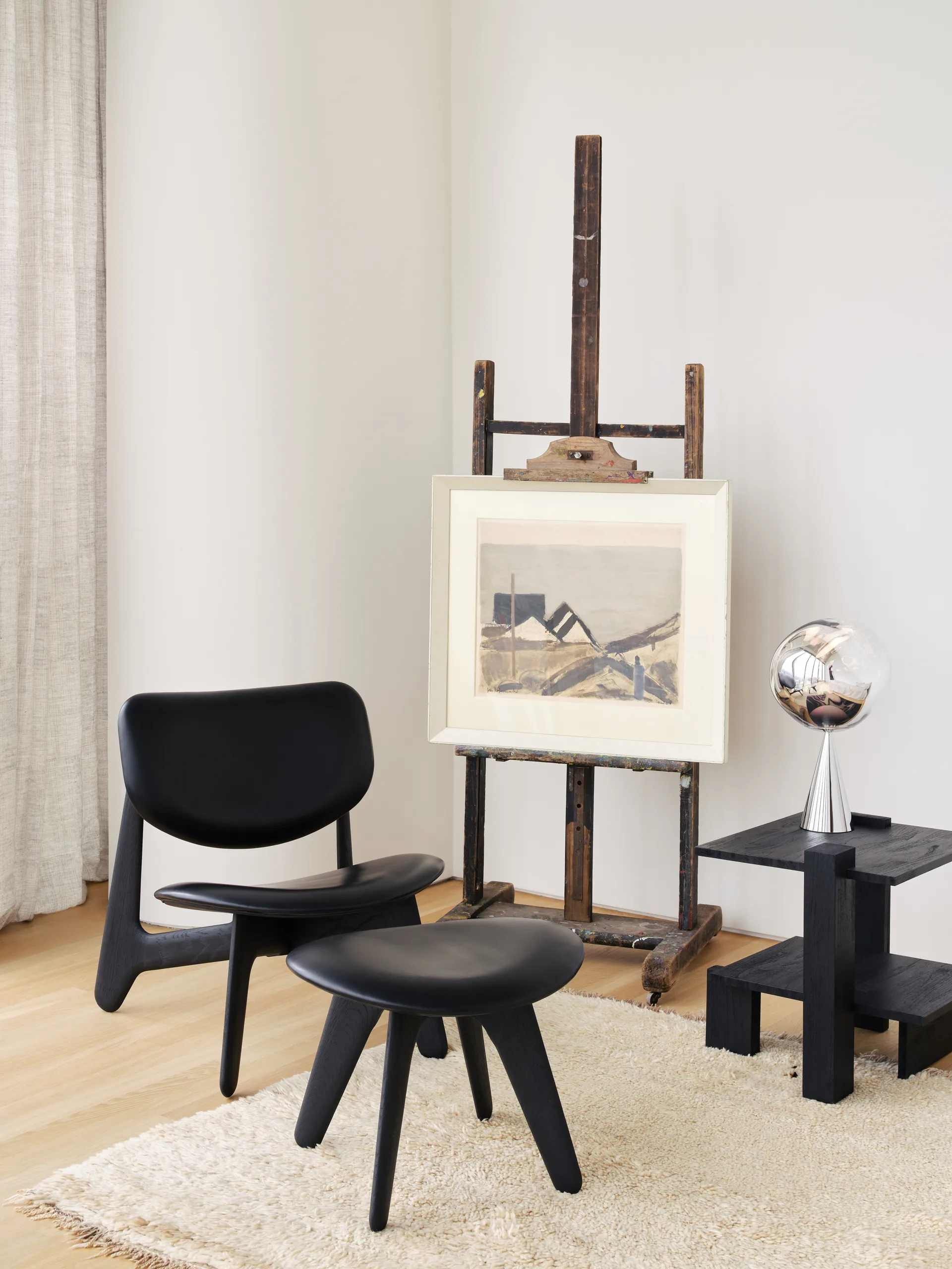 Slab puff 45x55 cm, Black ash-black leather Tom Dixon