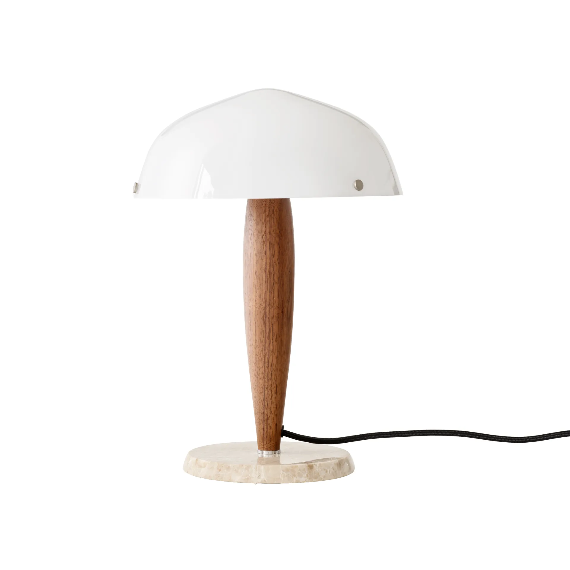 Herman SHY3 bordlampe, walnut & cream marble, tekstilledning &Tradition