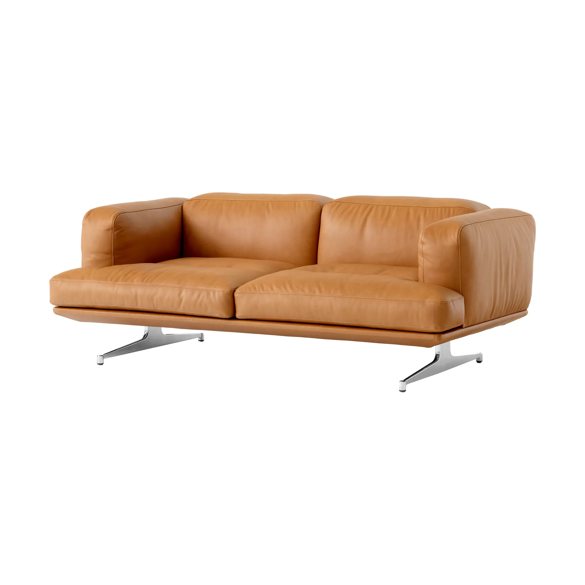 Inland AV22 sofa 2-seters, Noble lær cognac-polished alu &Tradition