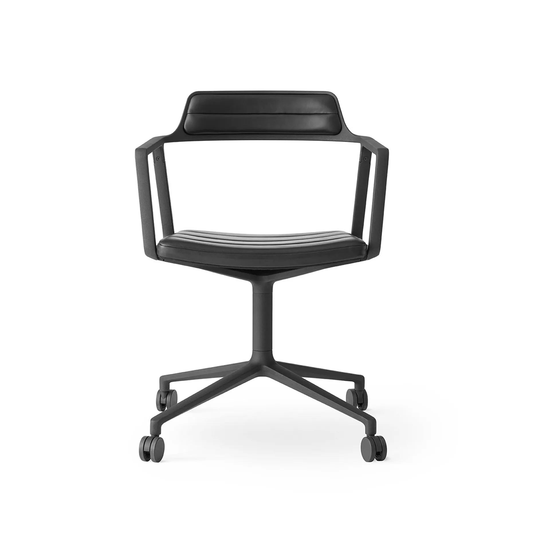 Vipp452 Swivel kontorstol med hjul, Black aluminium-black leather Vipp