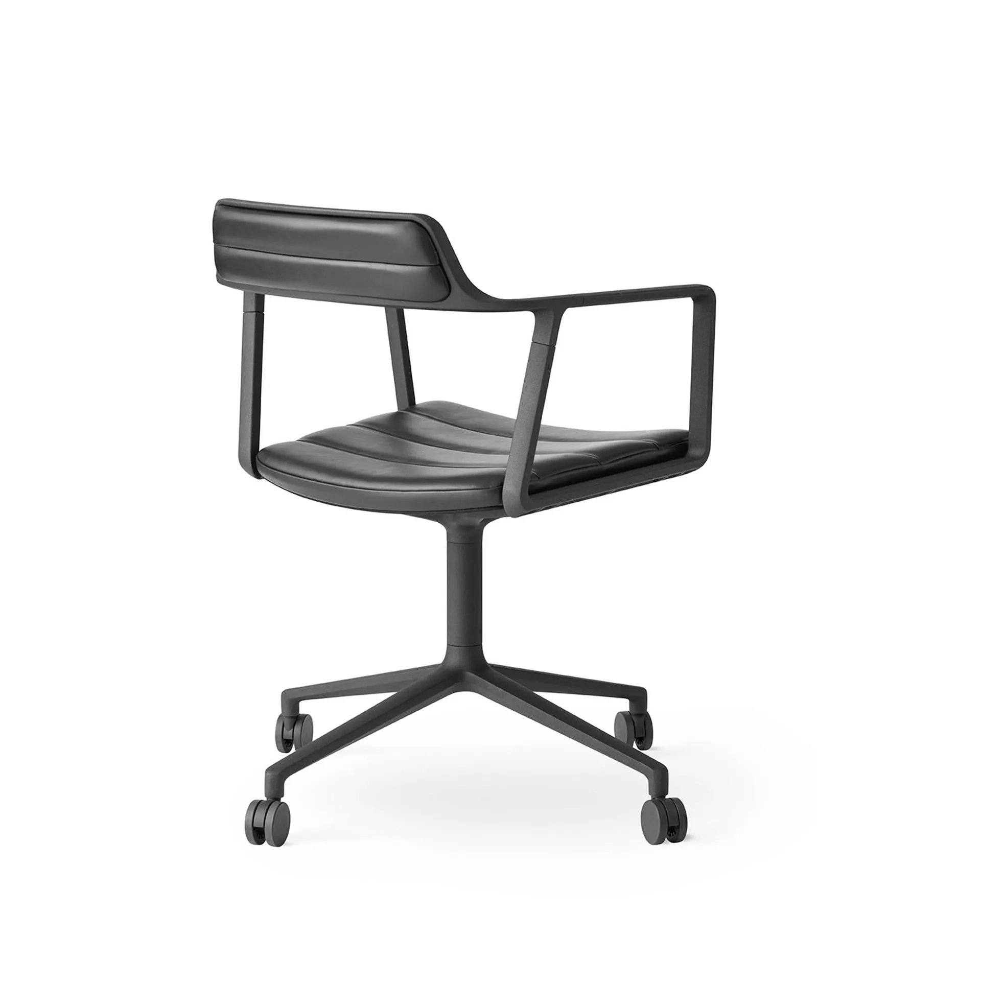 Vipp452 Swivel kontorstol med hjul, Black aluminium-black leather Vipp