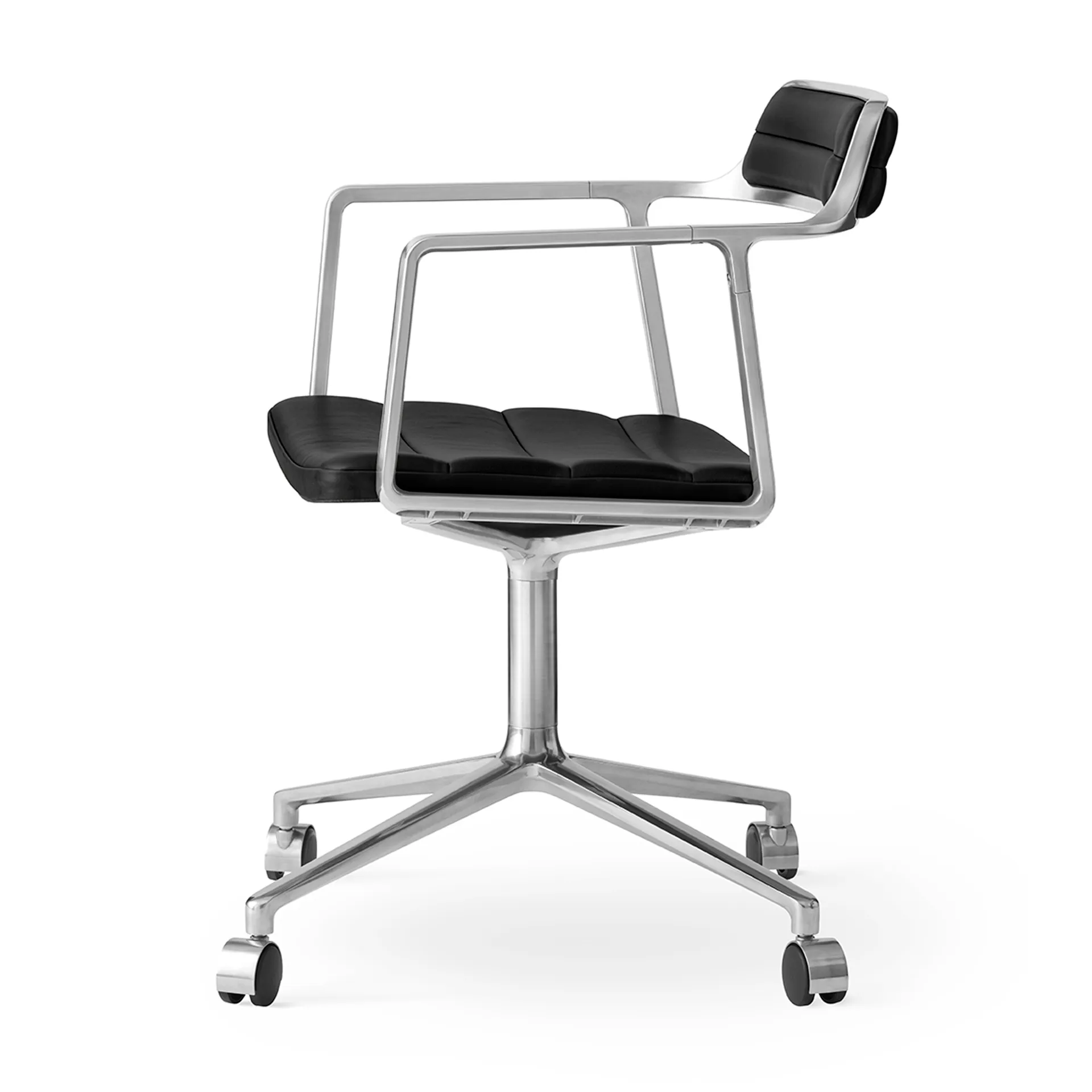 Vipp452 Swivel kontorstol med hjul, Pol. aluminium-black leather Vipp