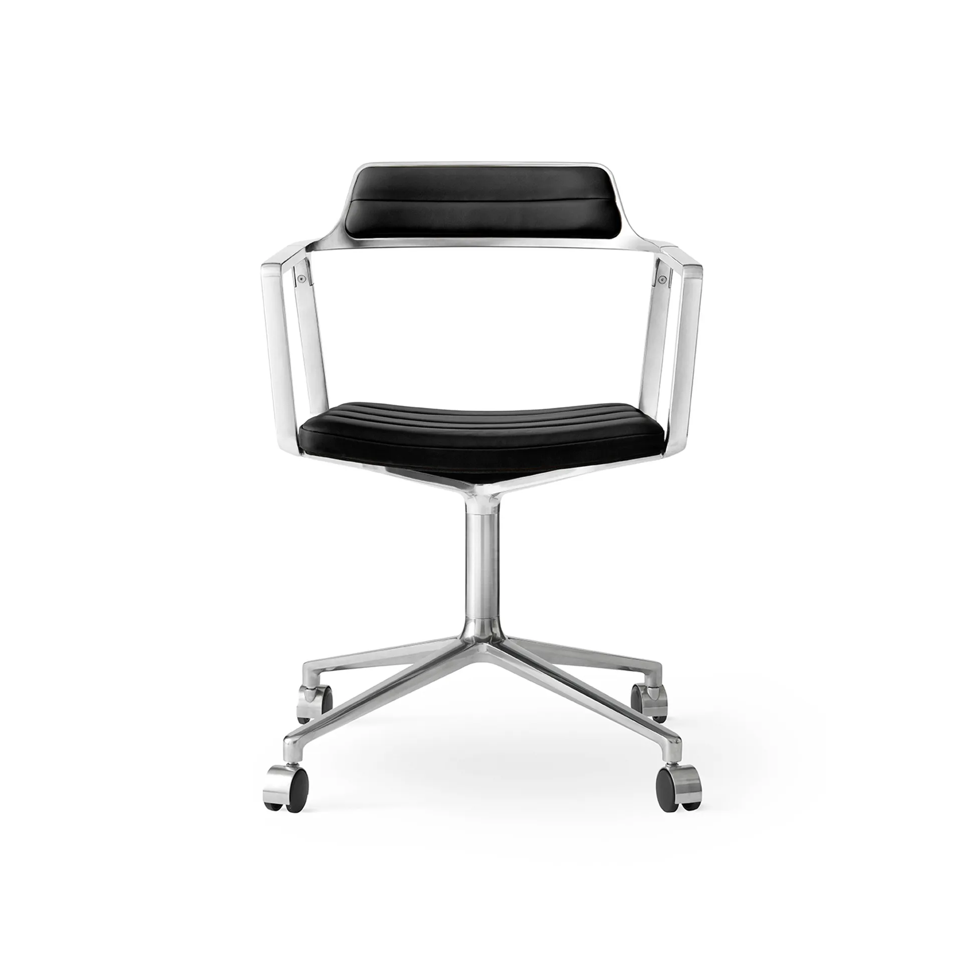 Vipp452 Swivel kontorstol med hjul, Pol. aluminium-black leather Vipp
