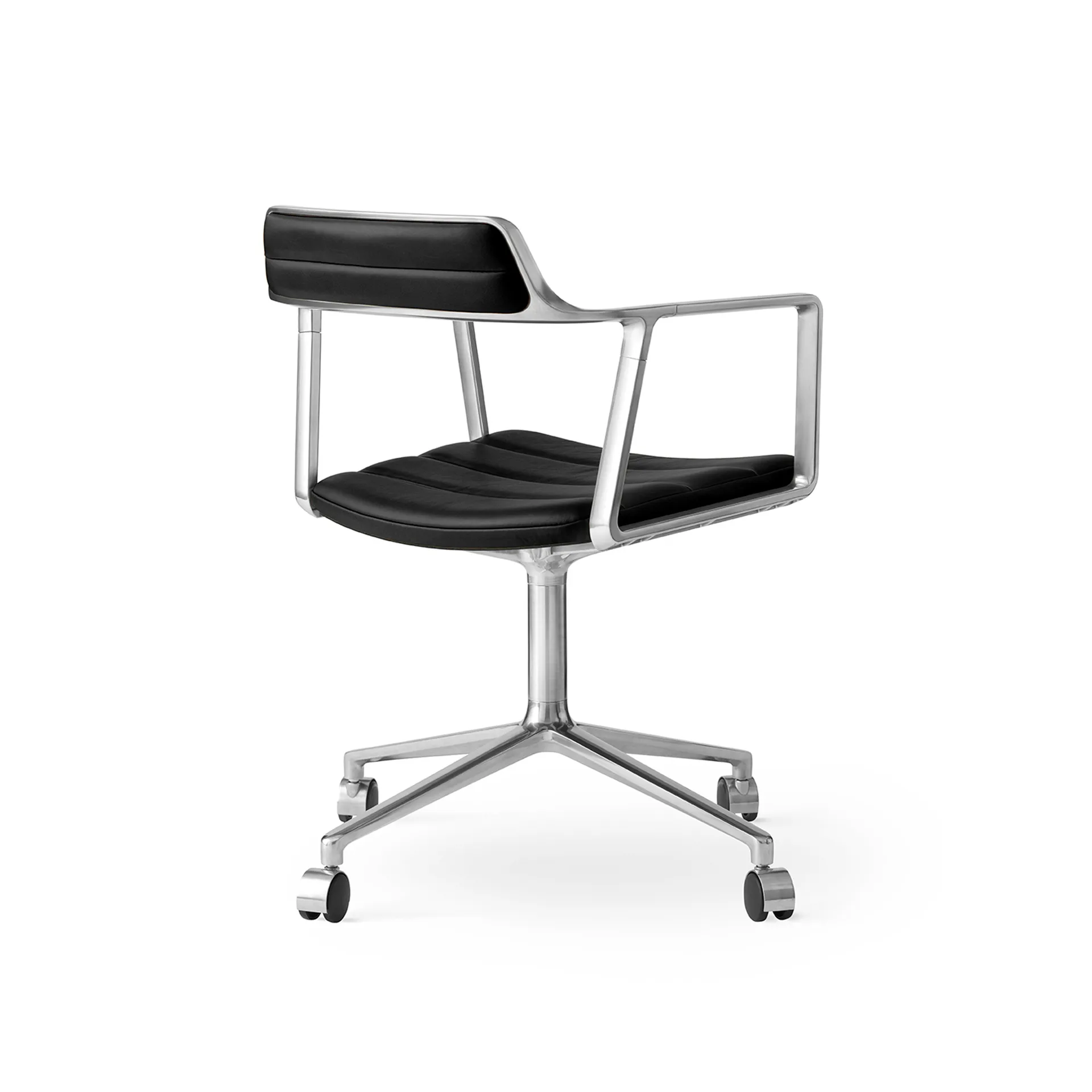 Vipp452 Swivel kontorstol med hjul, Pol. aluminium-black leather Vipp