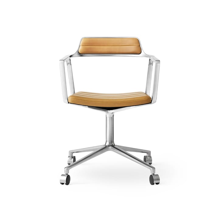 Vipp452 Swivel kontorstol med hjul, Pol. aluminium-sand lær Vipp