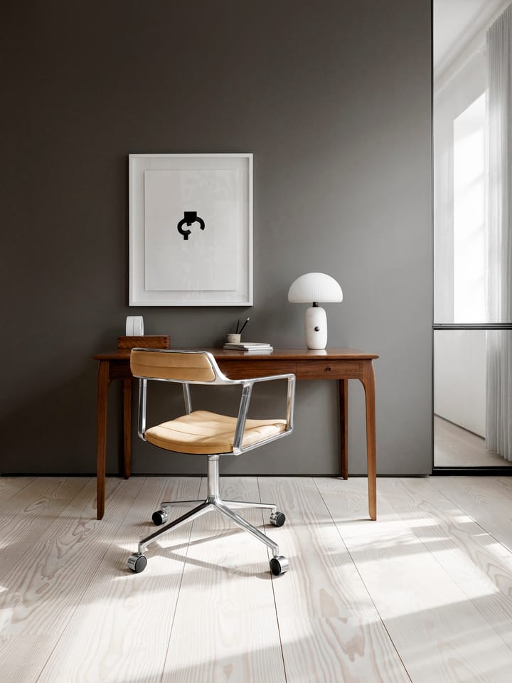 Vipp452 Swivel kontorstol med hjul, Pol. aluminium-sand lær Vipp