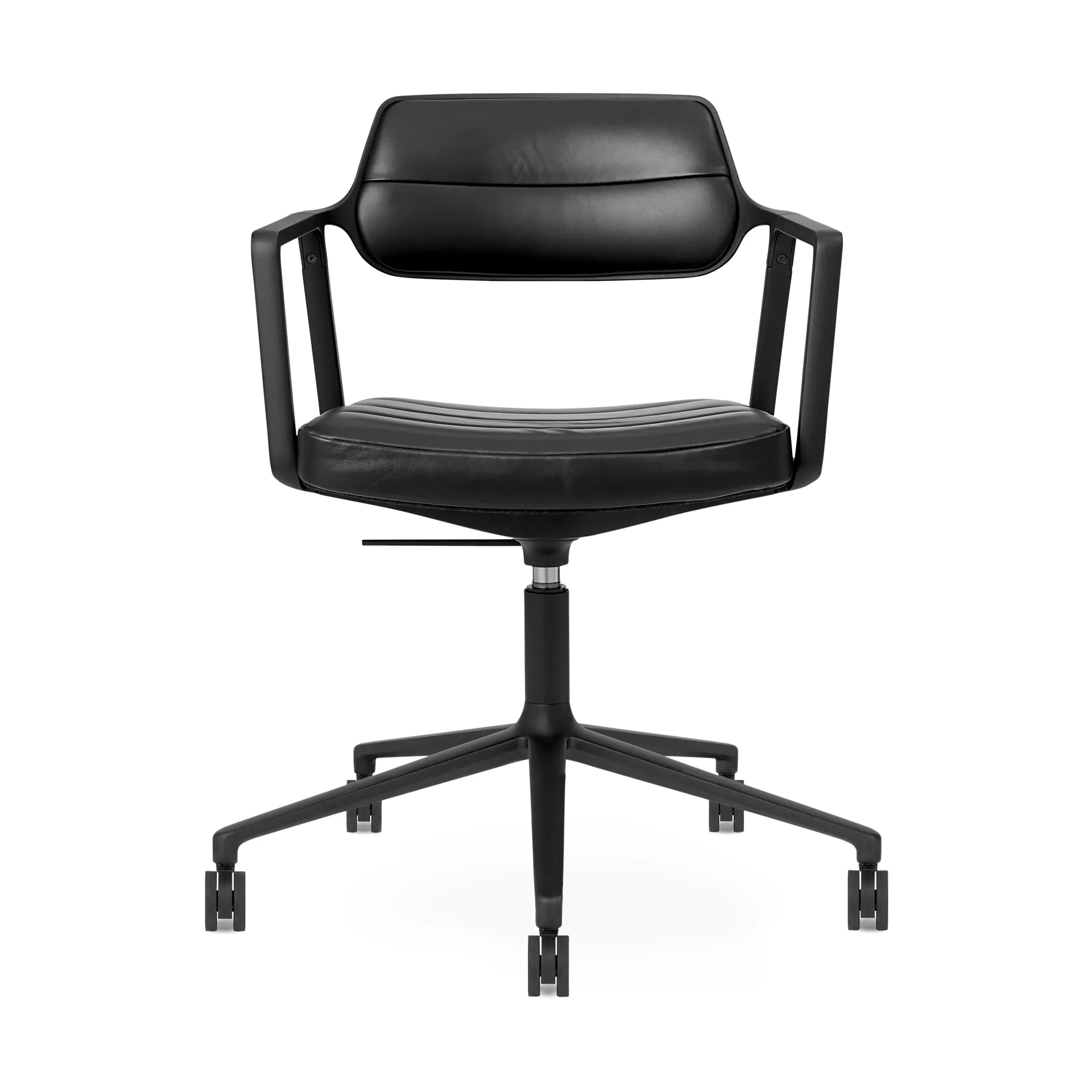 Vipp453+ Swivel kontorstol med hjul, Black aluminium-black leather Vipp