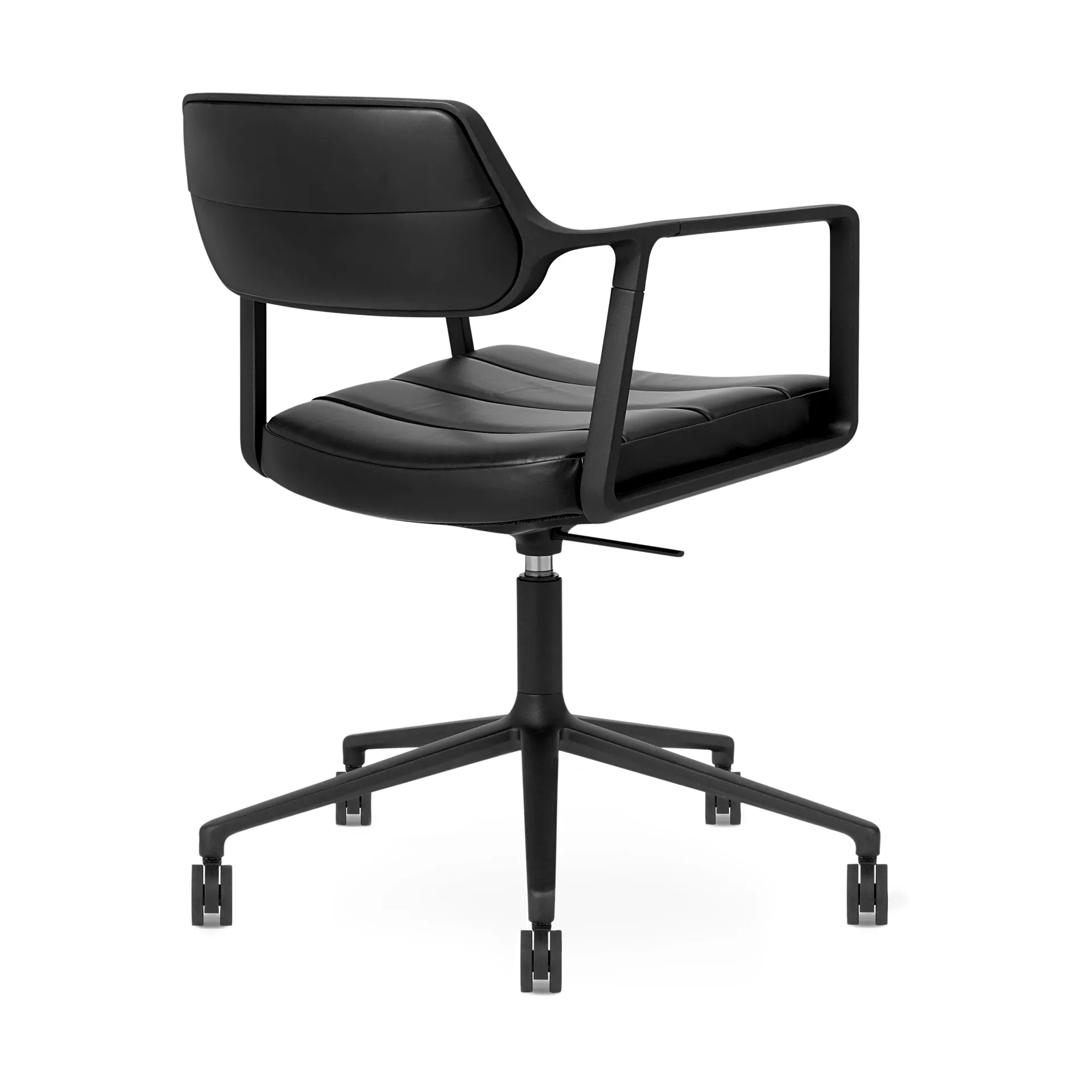 Vipp453+ Swivel kontorstol med hjul, Black aluminium-black leather Vipp