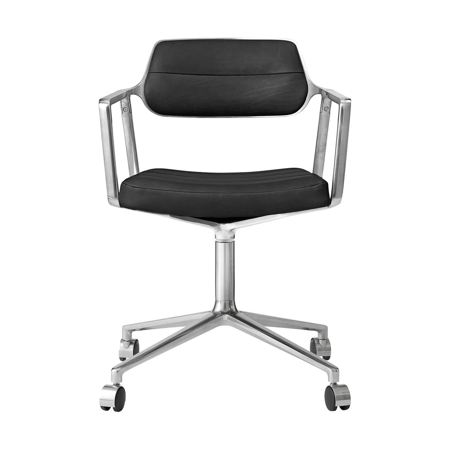 Vipp453 Swivel kontorstol med hjul, Leather black-pol. aluminium Vipp