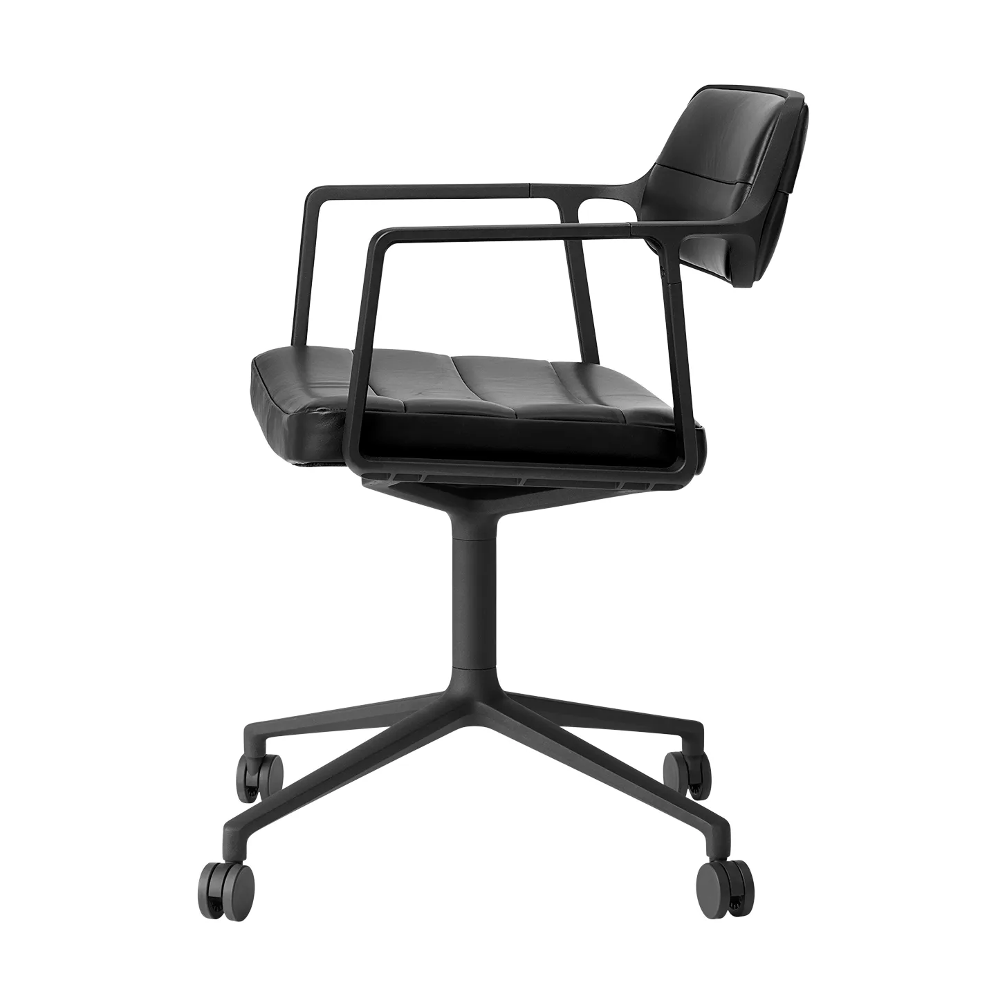 Vipp453 Swivel kontorstol med hjul, Leather black-svart aluminium Vipp