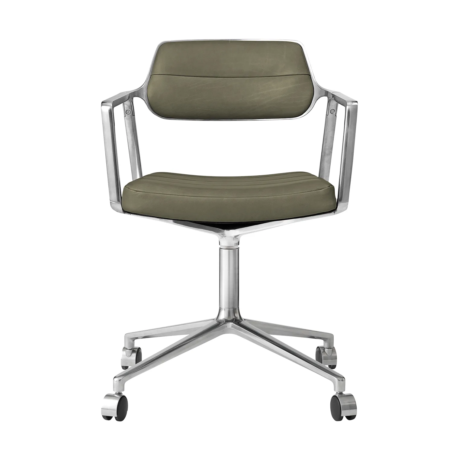 Vipp453 Swivel kontorstol med hjul, Leather bosco green-pol. aluminium Vipp