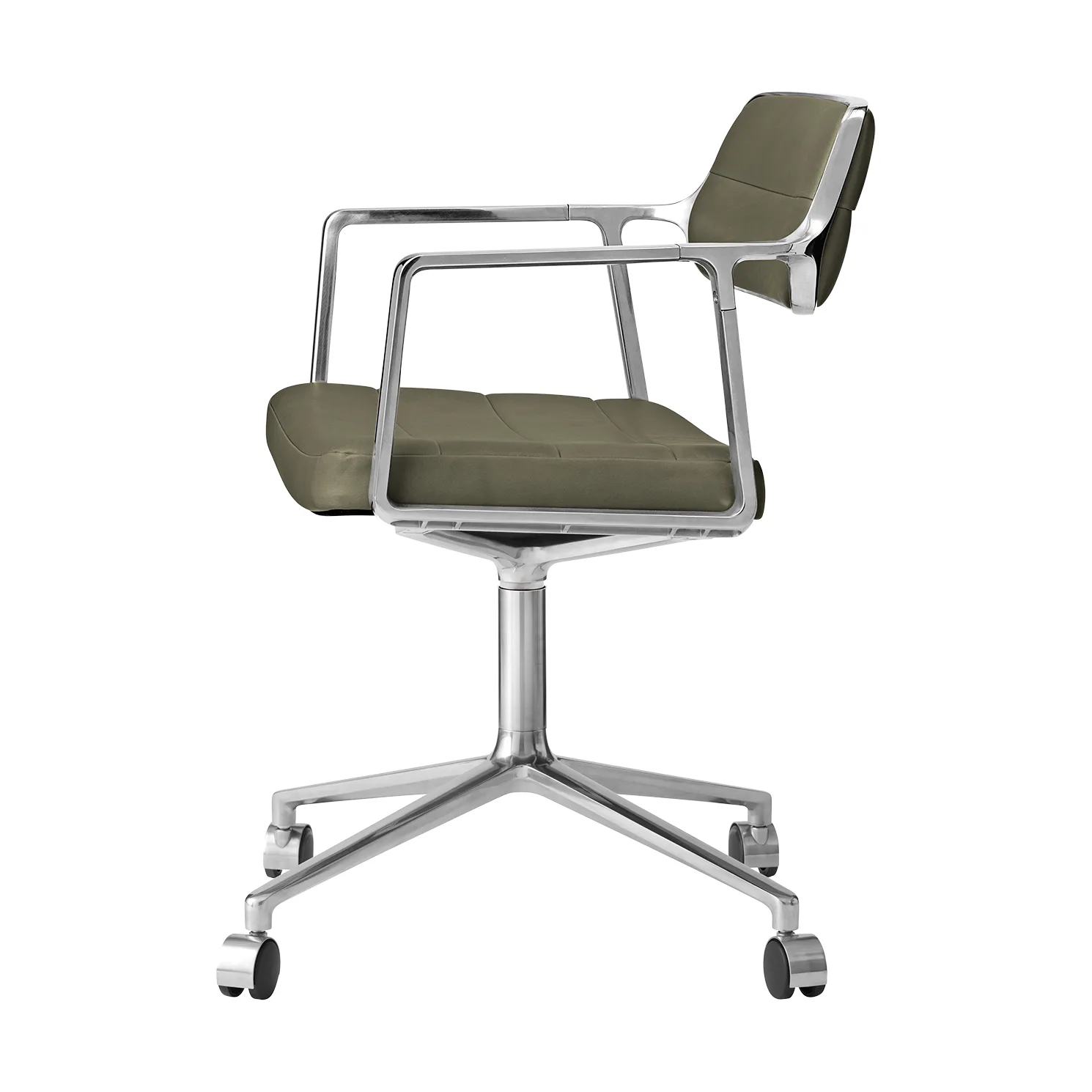 Vipp453 Swivel kontorstol med hjul, Leather bosco green-pol. aluminium Vipp