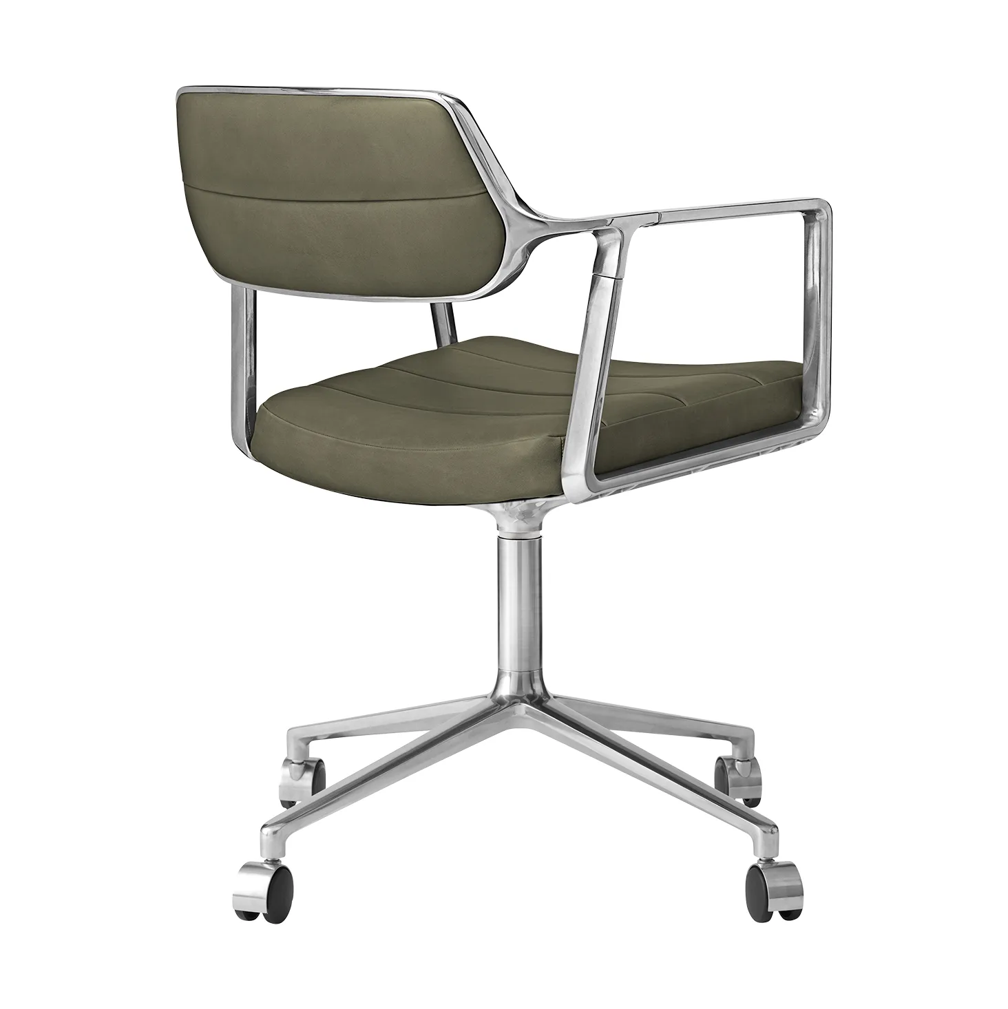 Vipp453 Swivel kontorstol med hjul, Leather bosco green-pol. aluminium Vipp