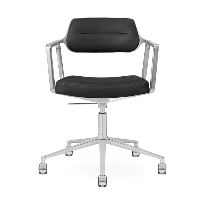Vipp453+ Swivel kontorstol med hjul - Pol. aluminium-black leather - Vipp