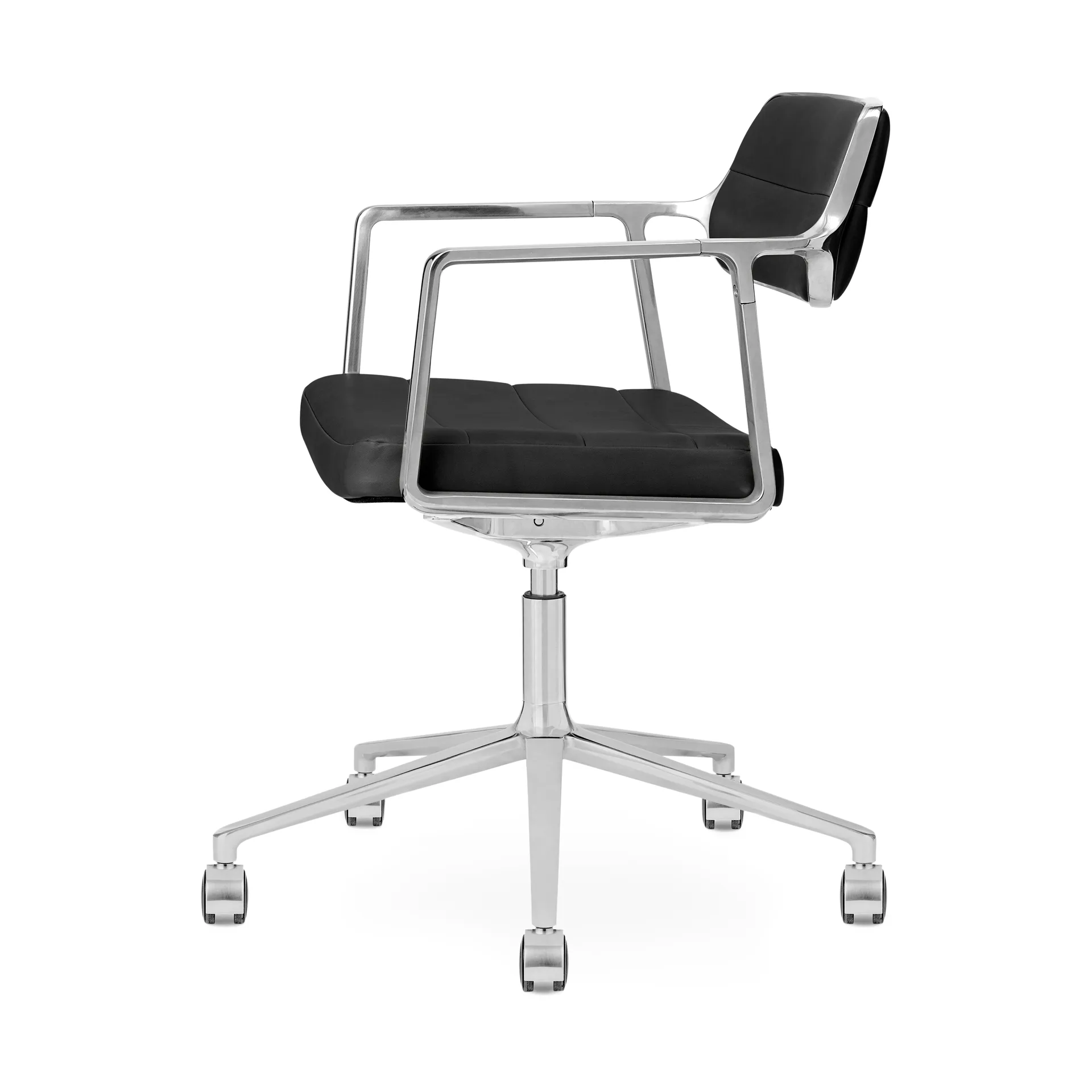 Vipp453+ Swivel kontorstol med hjul, Pol. aluminium-black leather Vipp