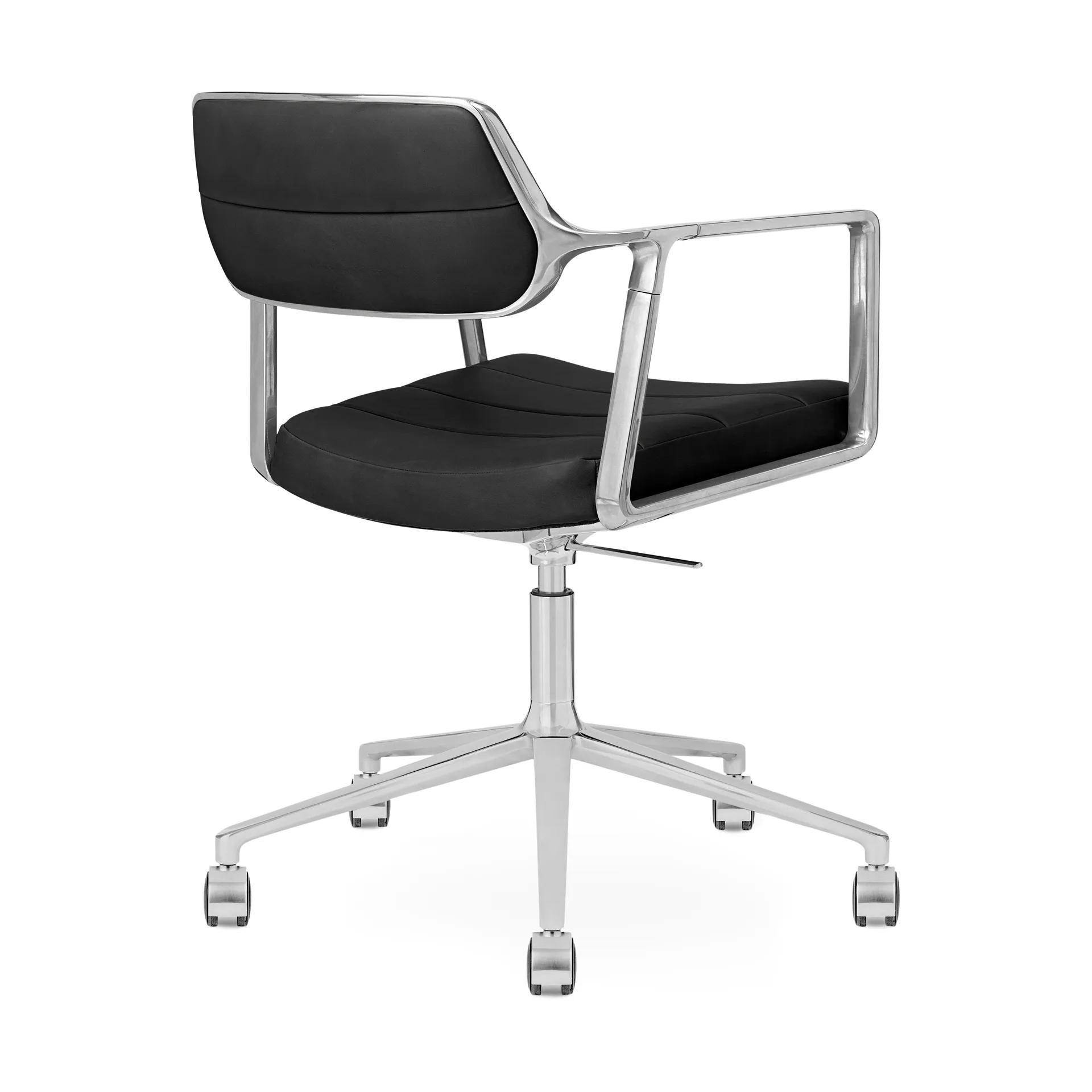 Vipp453+ Swivel kontorstol med hjul, Pol. aluminium-black leather Vipp