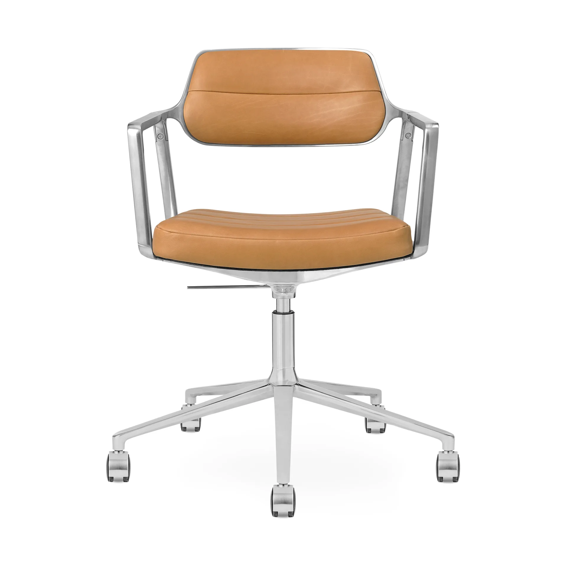 Vipp453+ Swivel kontorstol med hjul, Pol. aluminium-camel leather Vipp
