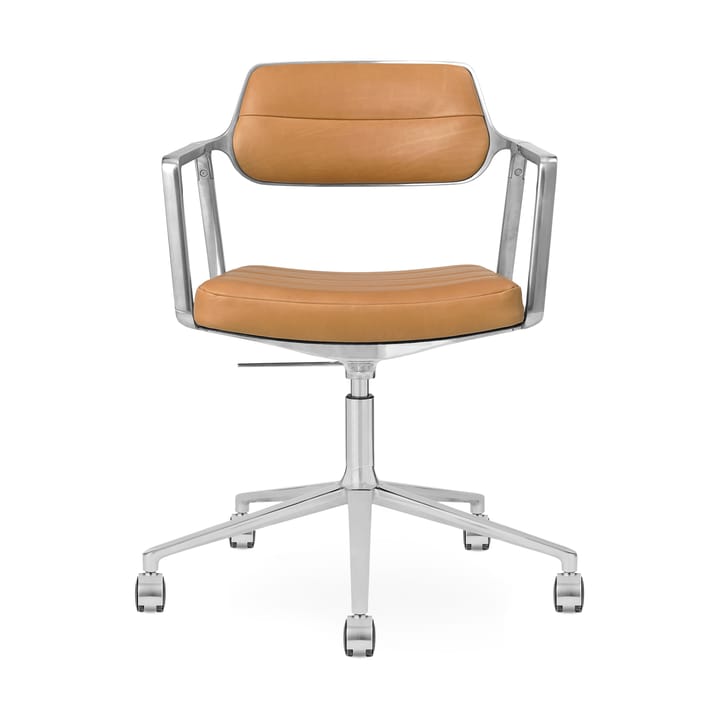 Vipp453+ Swivel kontorstol med hjul - Pol. aluminium-camel leather - Vipp