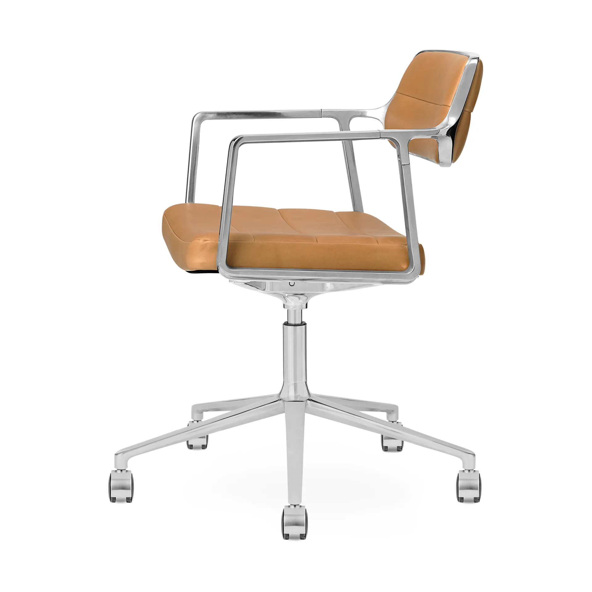 Vipp453+ Swivel kontorstol med hjul, Pol. aluminium-camel leather Vipp
