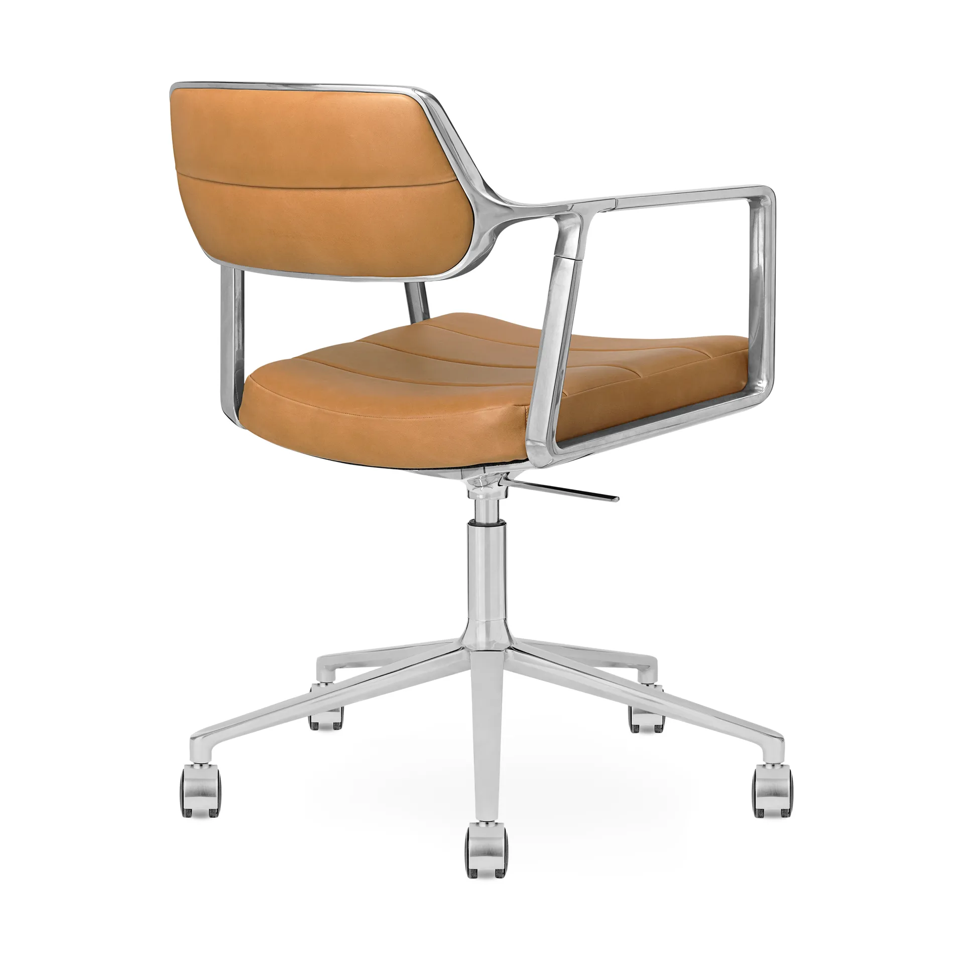 Vipp453+ Swivel kontorstol med hjul, Pol. aluminium-camel leather Vipp
