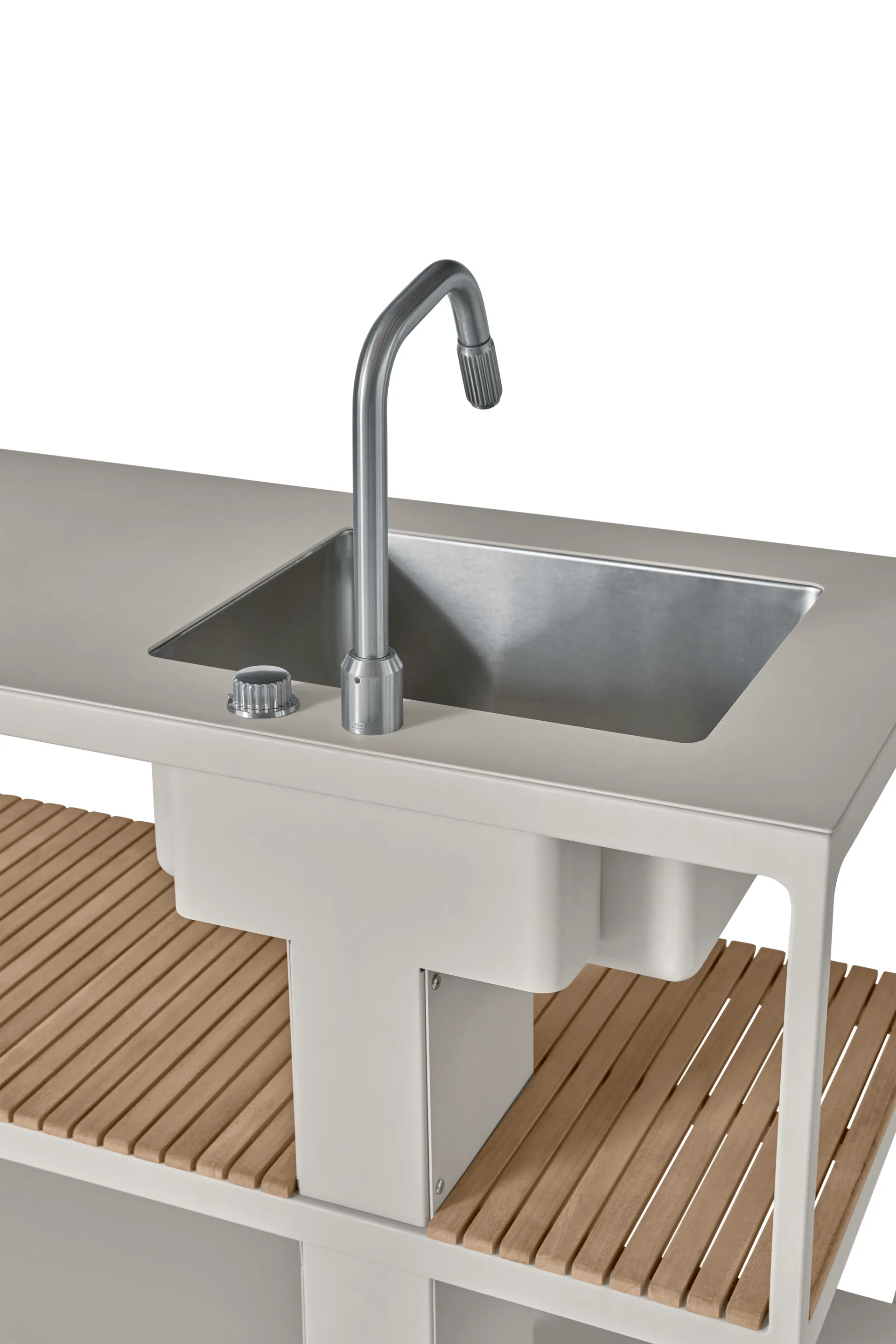 Vipp742 Open-Air kjøkkenmodul med vask, Warm grey, 154x59x93 cm Vipp