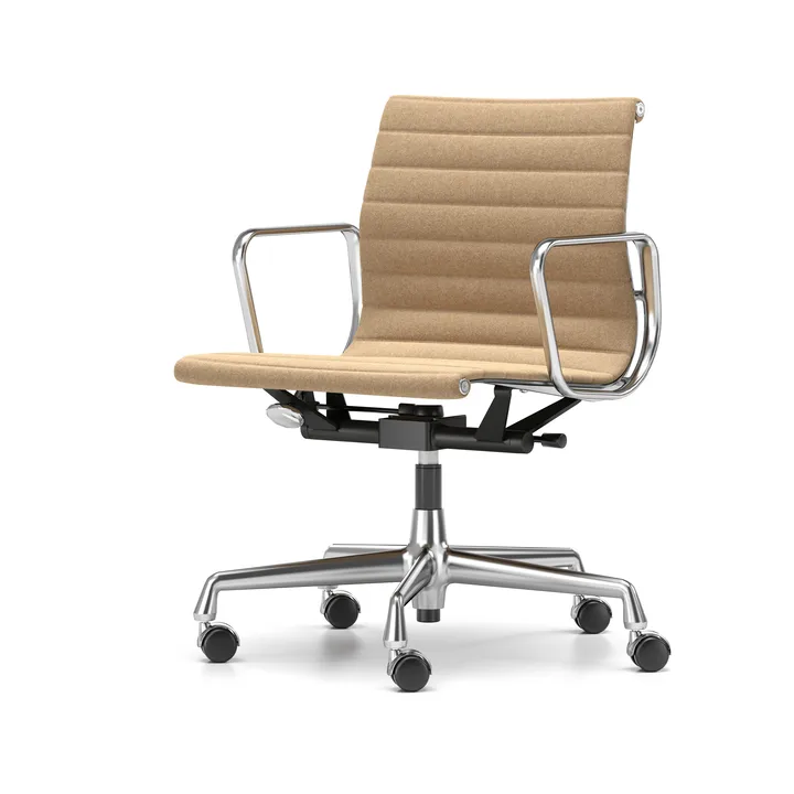 EA 118 stol høy- og senkbar polert krom - Cosy Papyrus myke hjul brems - Vitra