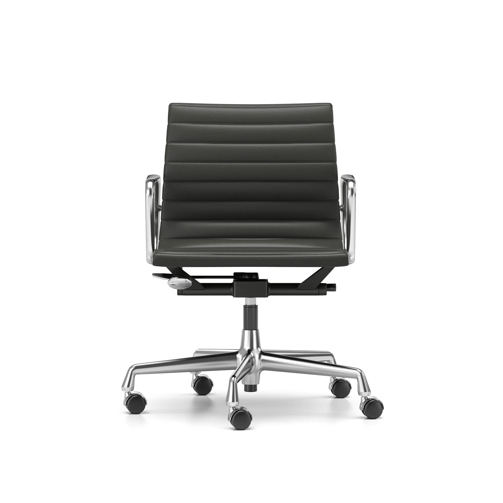 EA 118 stol høy- og senkbar polert krom, LäderL20 Nero myke hjul brems Vitra