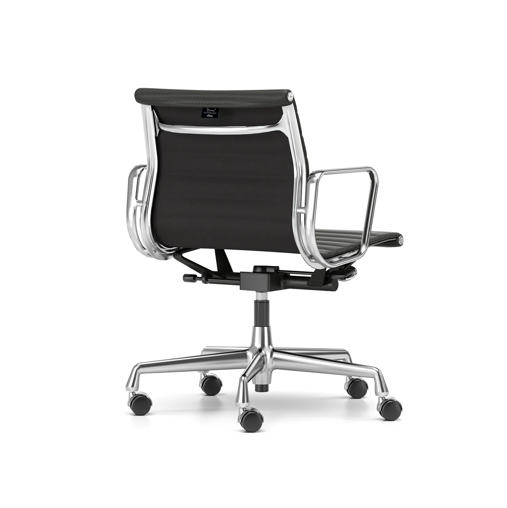 EA 118 stol høy- og senkbar polert krom, LäderL20 Nero myke hjul brems Vitra