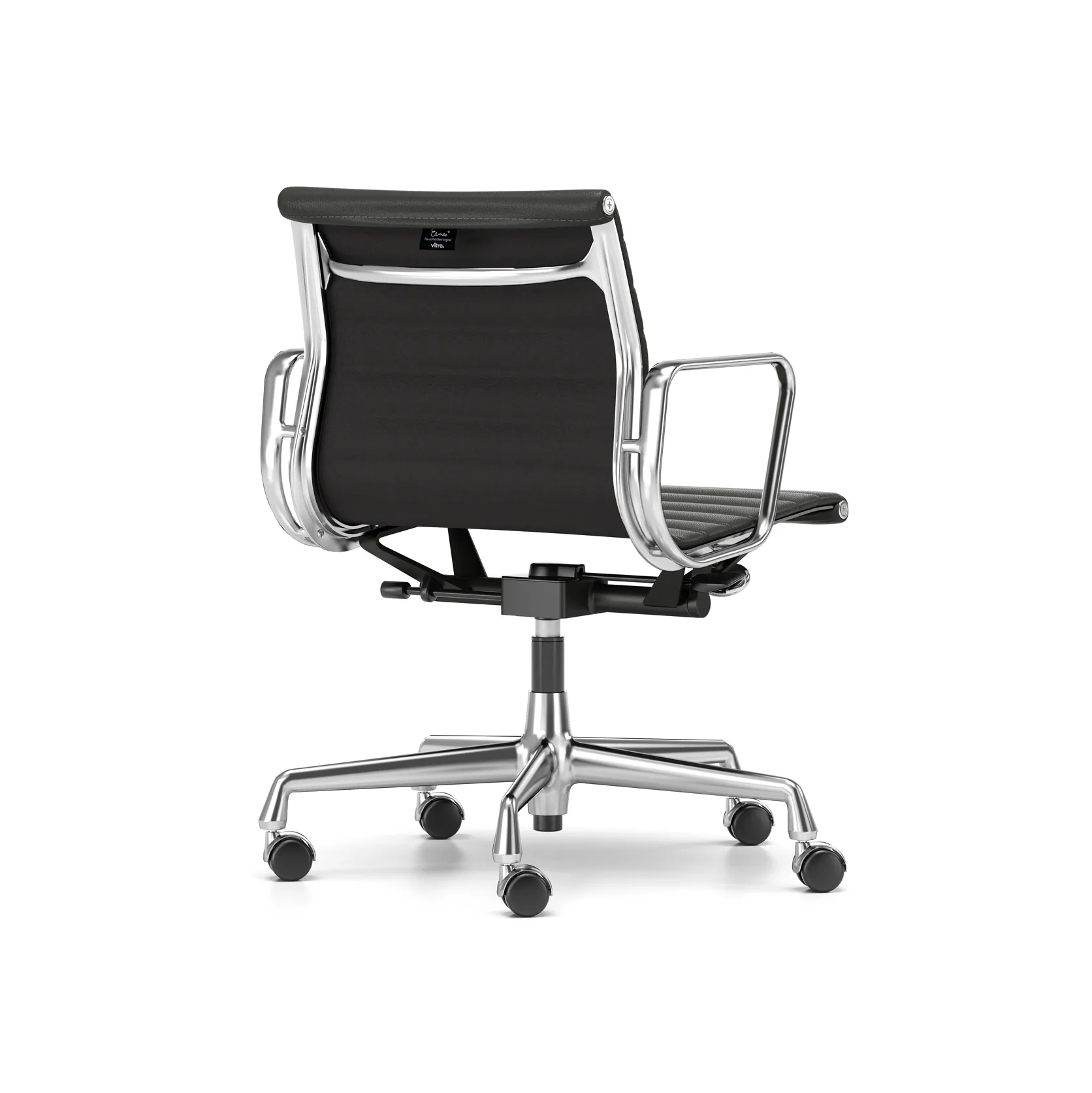 EA 118 stol høy- og senkbar polert krom, Lær L50 Nero myke hjul med brems Vitra