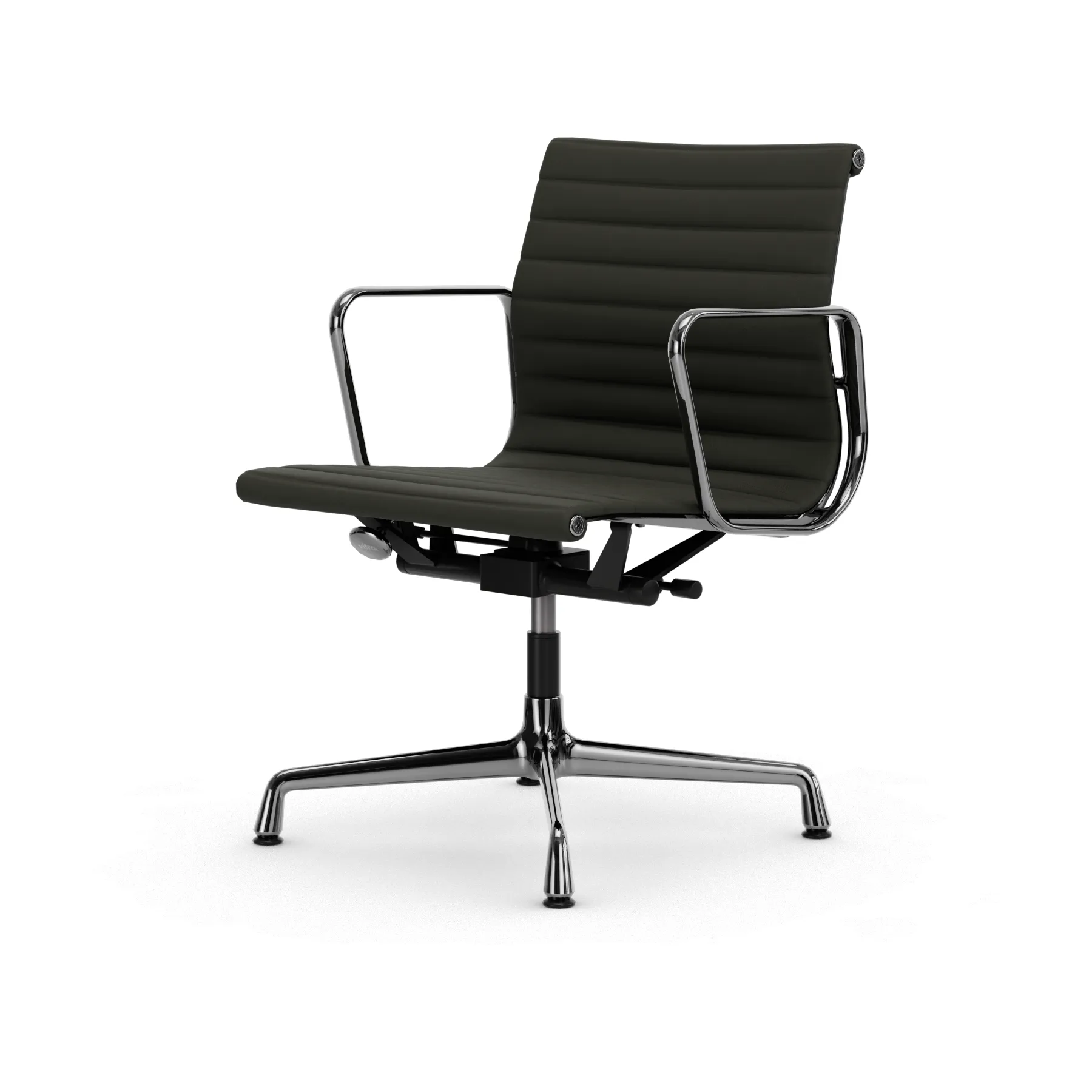 EA132 Aluminium Chair kontorstol filt glidere, 61 umbra grått skinn L50-krom Vitra