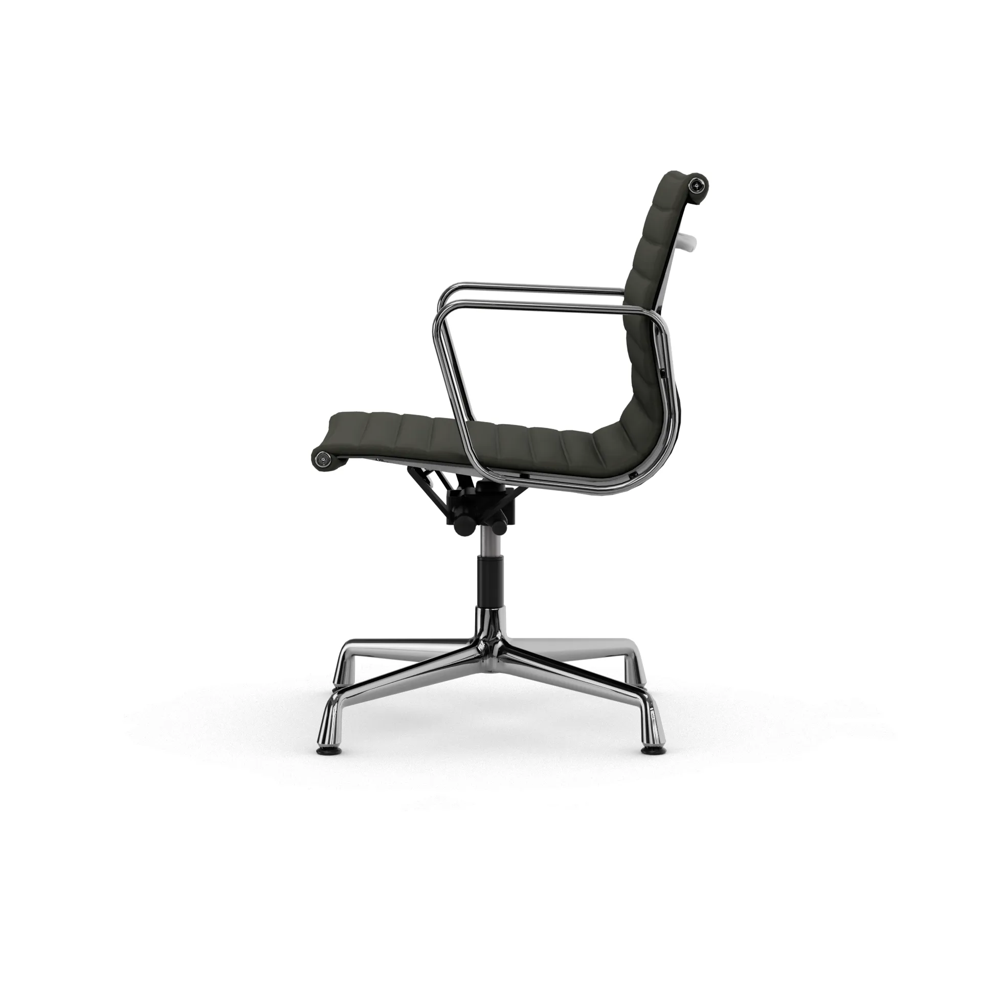EA132 Aluminium Chair kontorstol filt glidere, 61 umbra grått skinn L50-krom Vitra