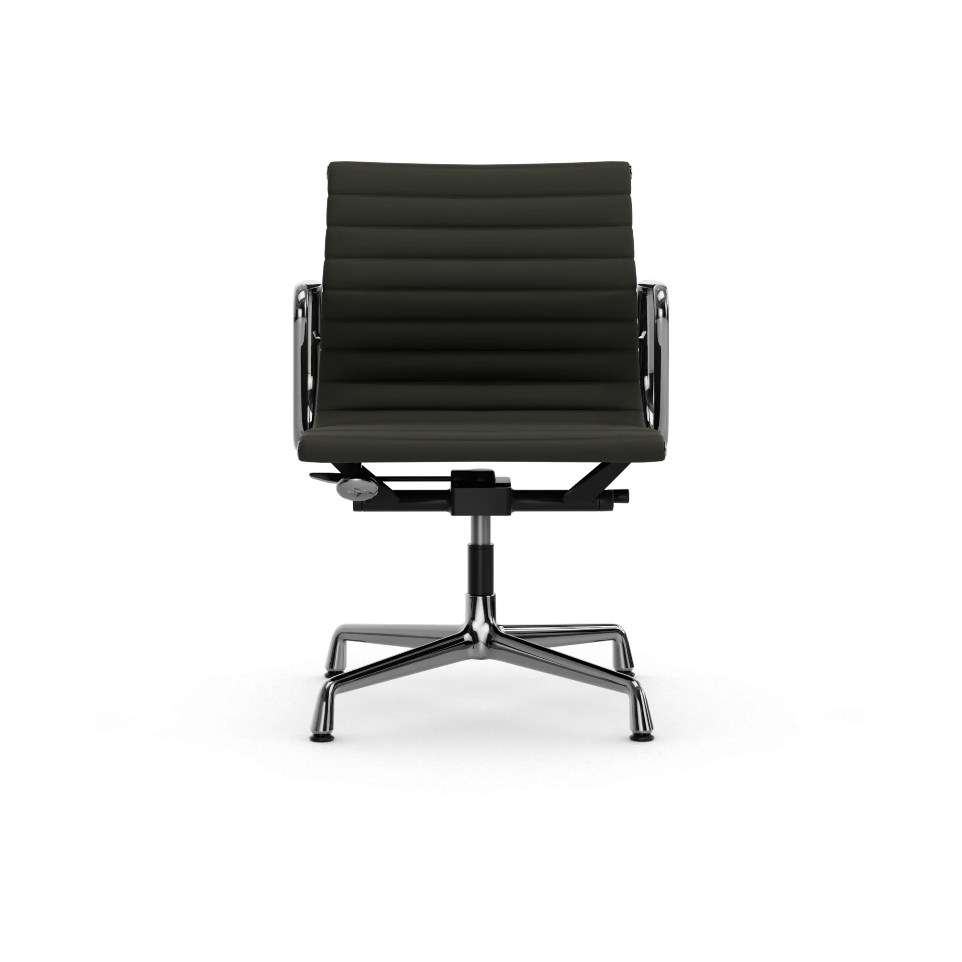 EA132 Aluminium Chair kontorstol filt glidere, 61 umbra grått skinn L50-krom Vitra