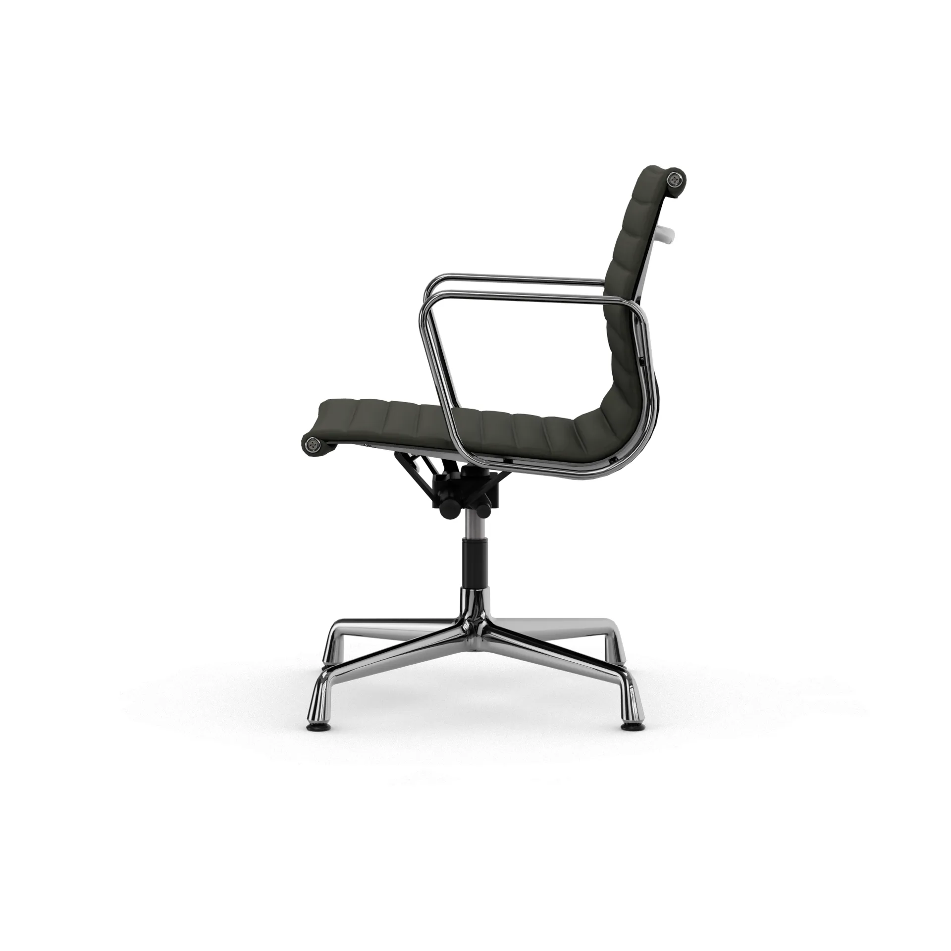 EA132 Aluminium Chair kontorstol filt glidere, 69 umbra grå lær L50-polert Vitra
