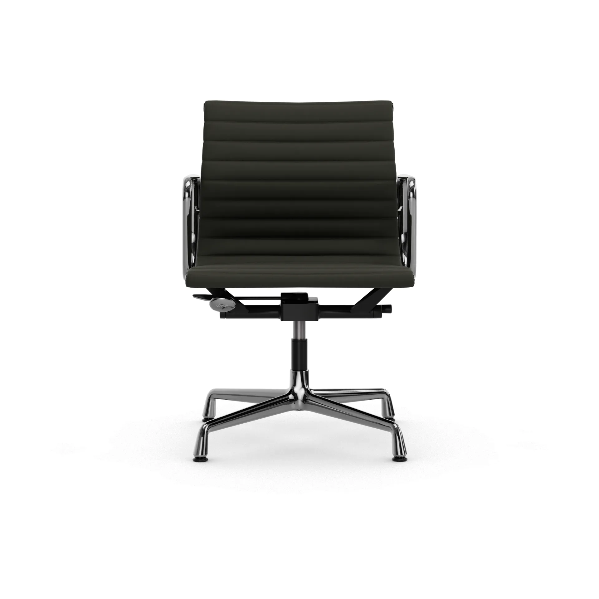 EA132 Aluminium Chair kontorstol filt glidere, 69 umbra grå lær L50-polert Vitra