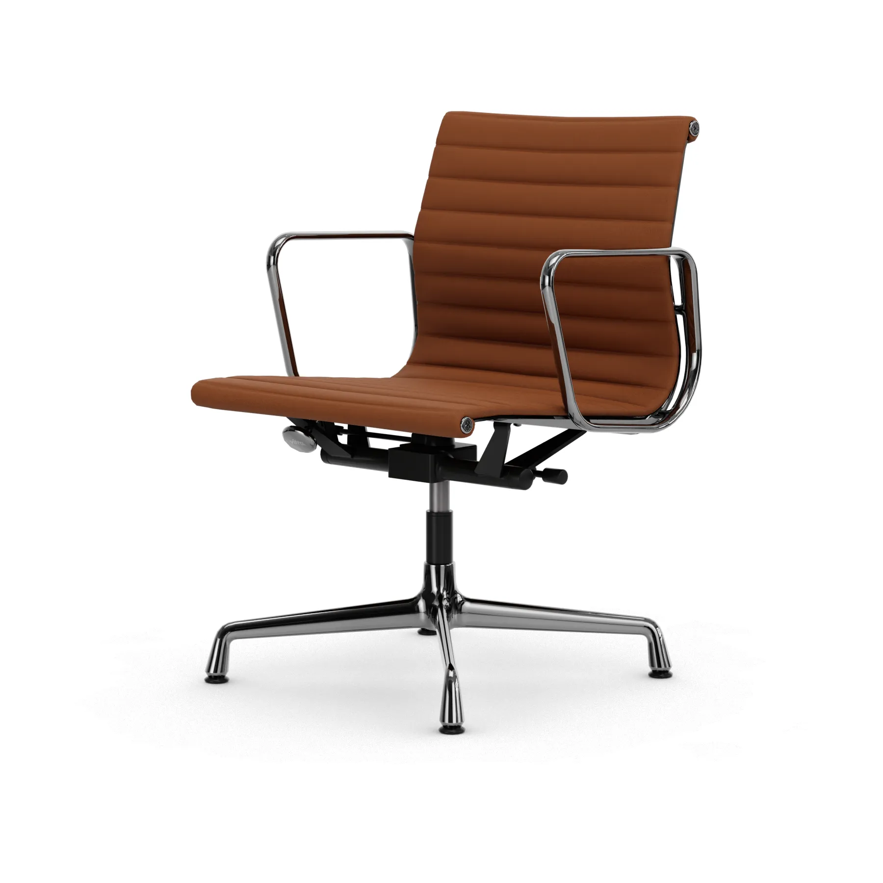 EA132 Aluminium Chair kontorstol filt glidere, 97 cognac skinn L50-krom Vitra