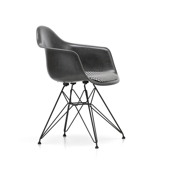 Eames fiberglass armchair DAR stol polstret sete, Checkered-Elephant grey-Svart Vitra