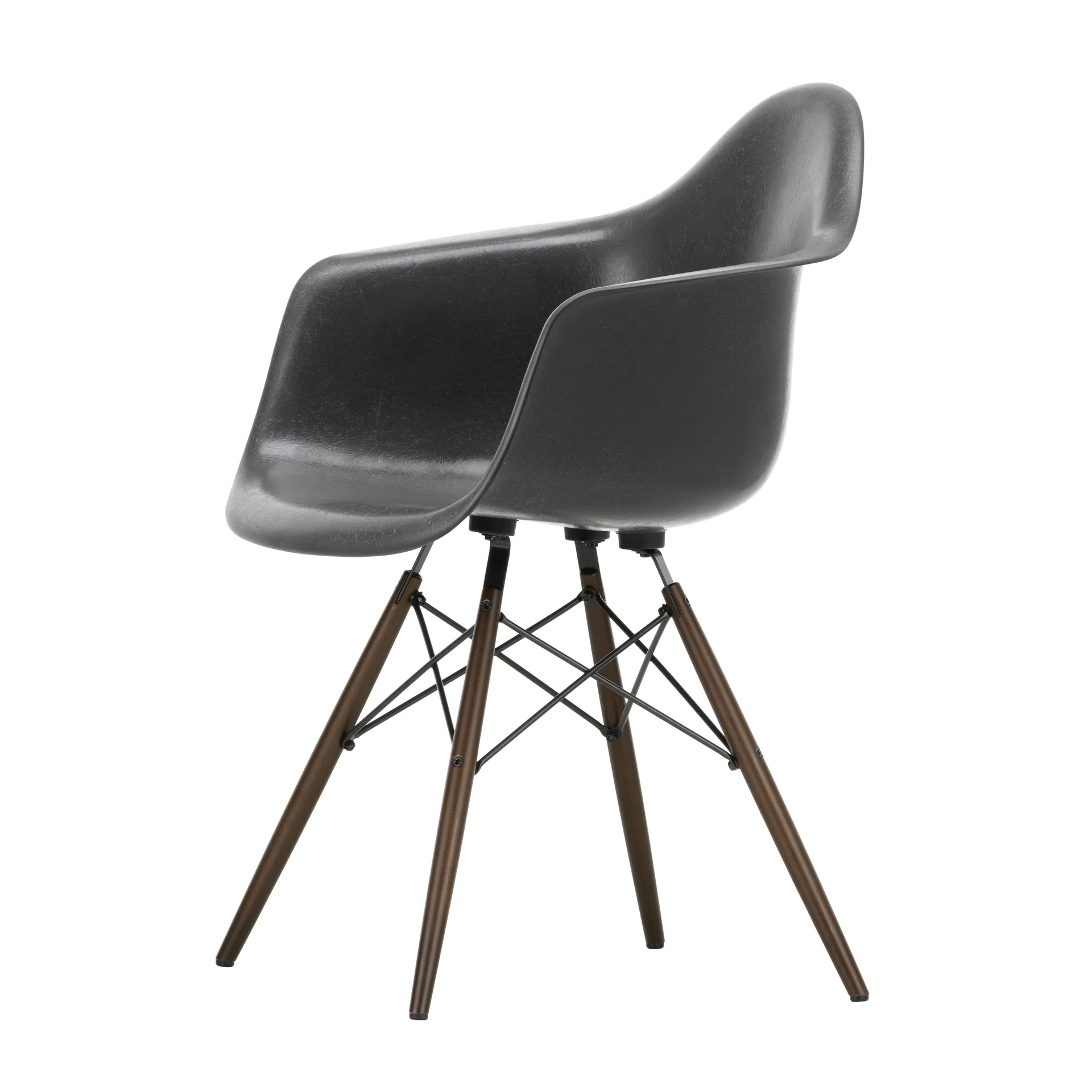 Eames Fiberglass Armchair DAW armlenestol, Elephant hide grey-dark maple Vitra