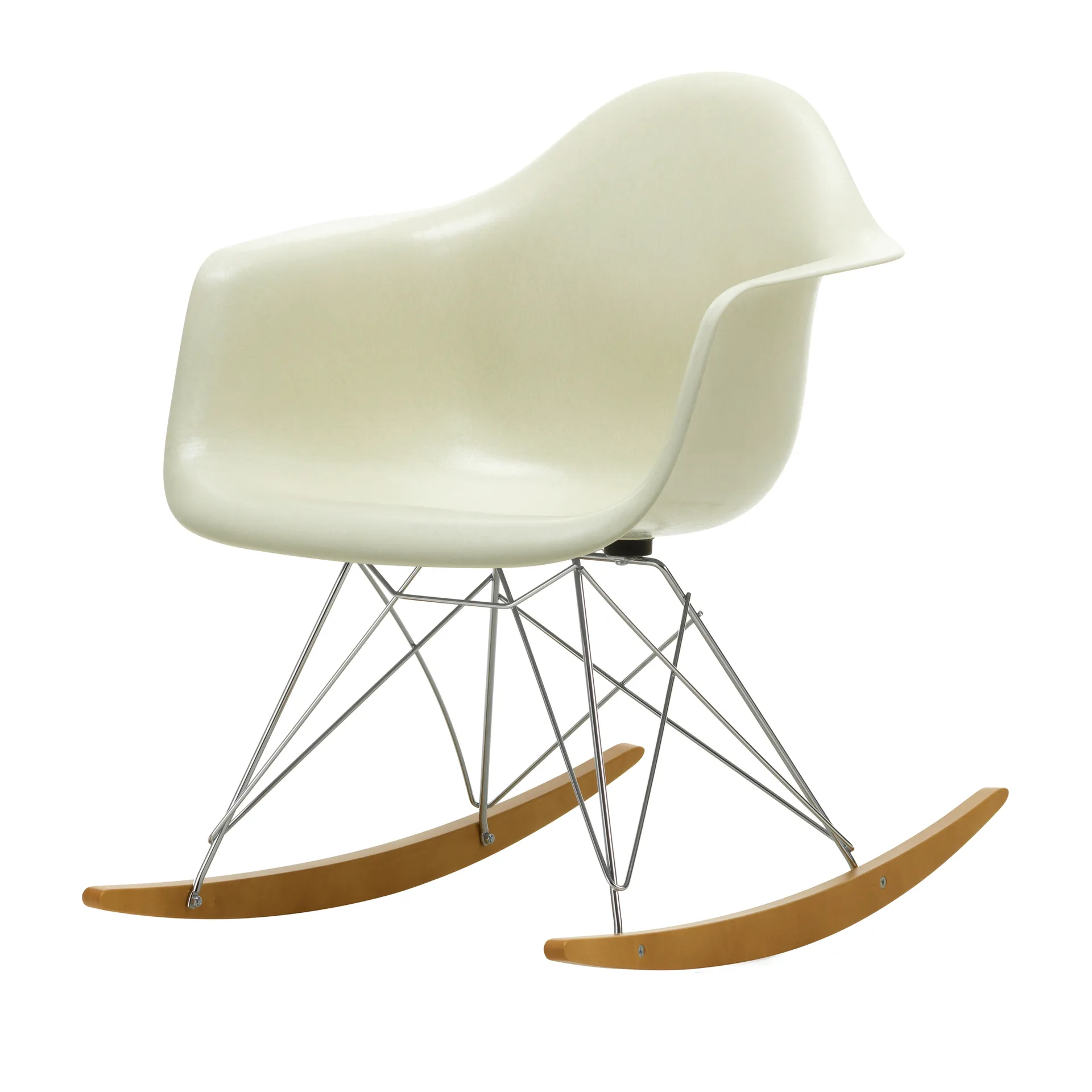 Eames fiberglass armchair RAR gyngestol lønnmedar, Parchment-Chrome Vitra