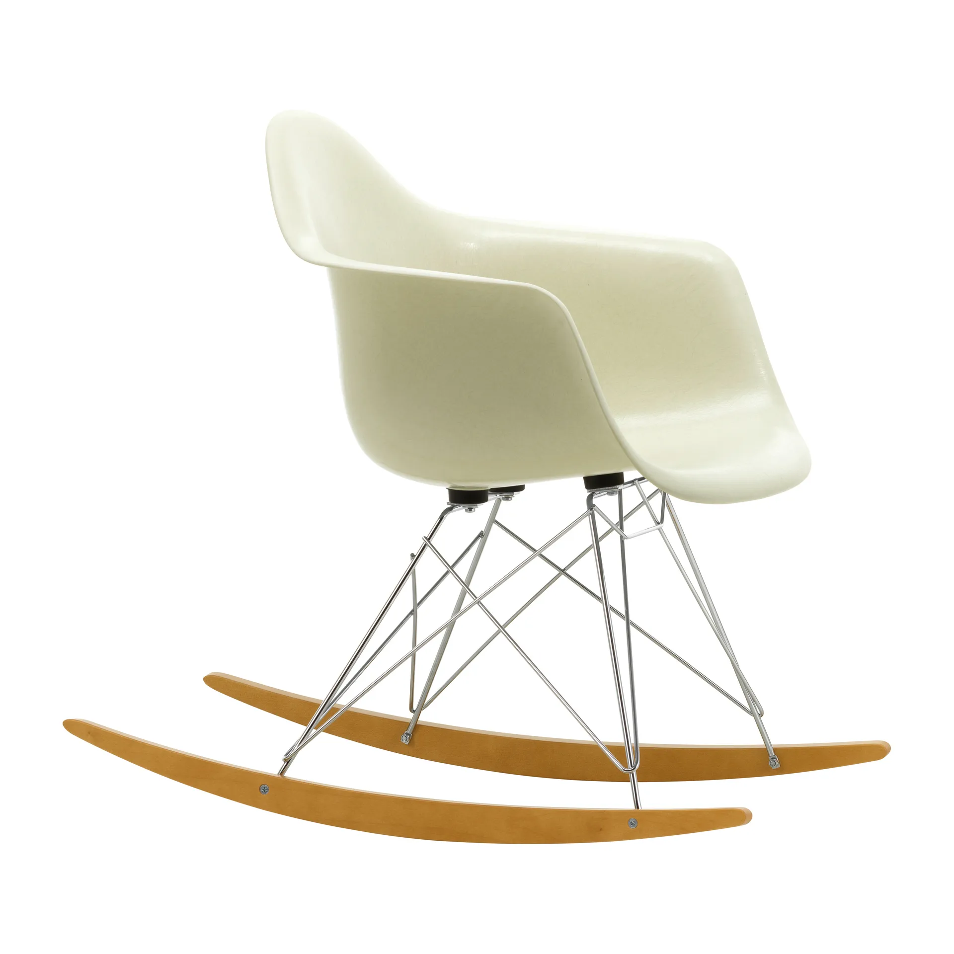 Eames fiberglass armchair RAR gyngestol lønnmedar, Parchment-Chrome Vitra