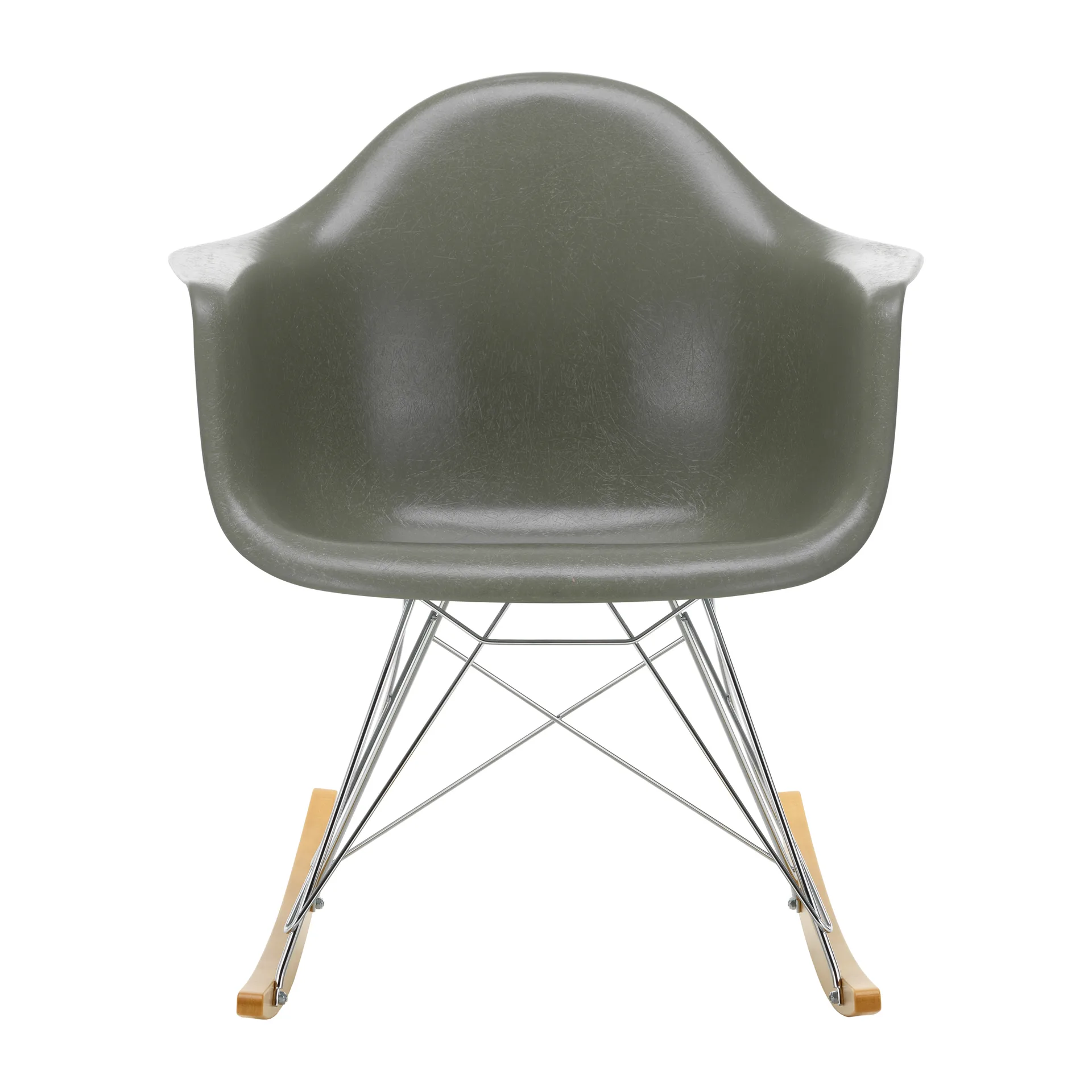 Eames fiberglass armchair RAR gyngestol lønnmedar, Raw umber-Chrome Vitra
