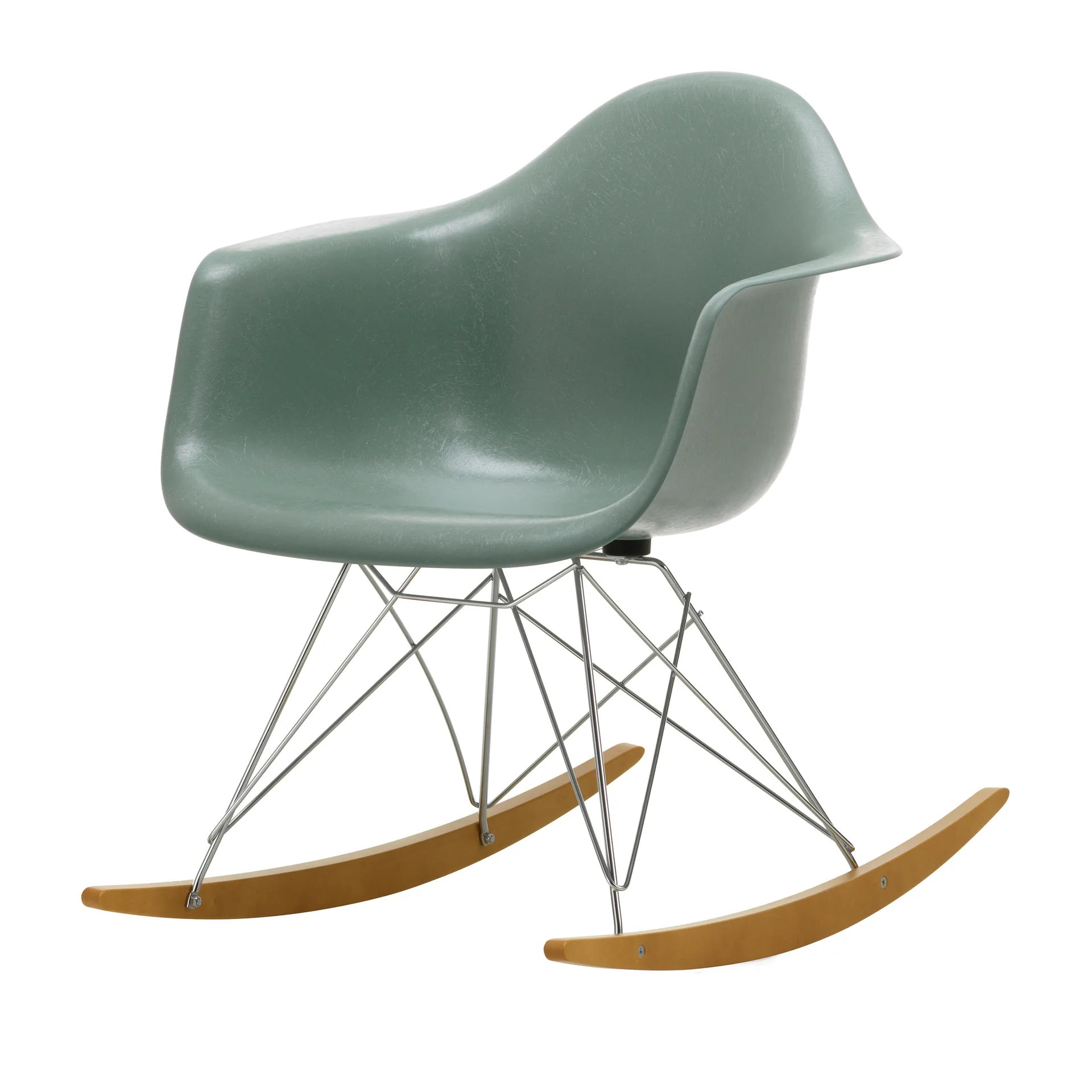 Eames fiberglass armchair RAR gyngestol lønnmedar, Sea foam green-Chrome Vitra