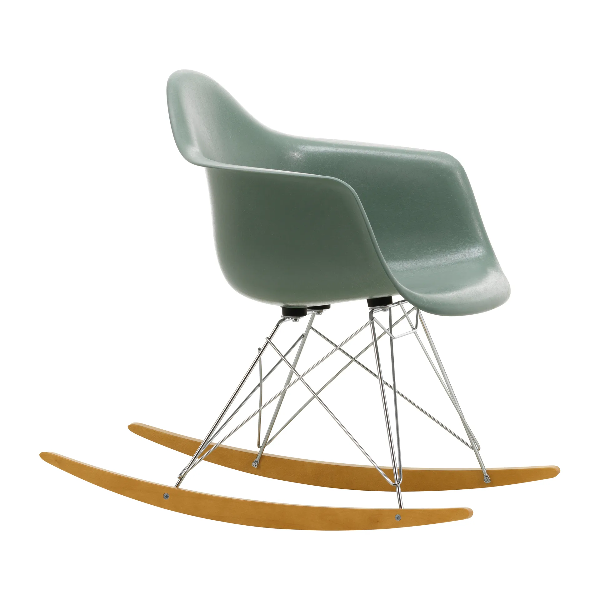 Eames fiberglass armchair RAR gyngestol lønnmedar, Sea foam green-Chrome Vitra